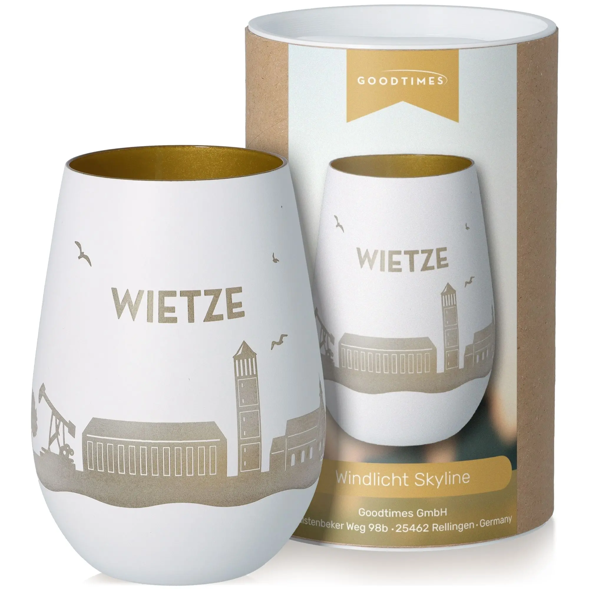 Windlicht Skyline Wietze Weiß/Gold