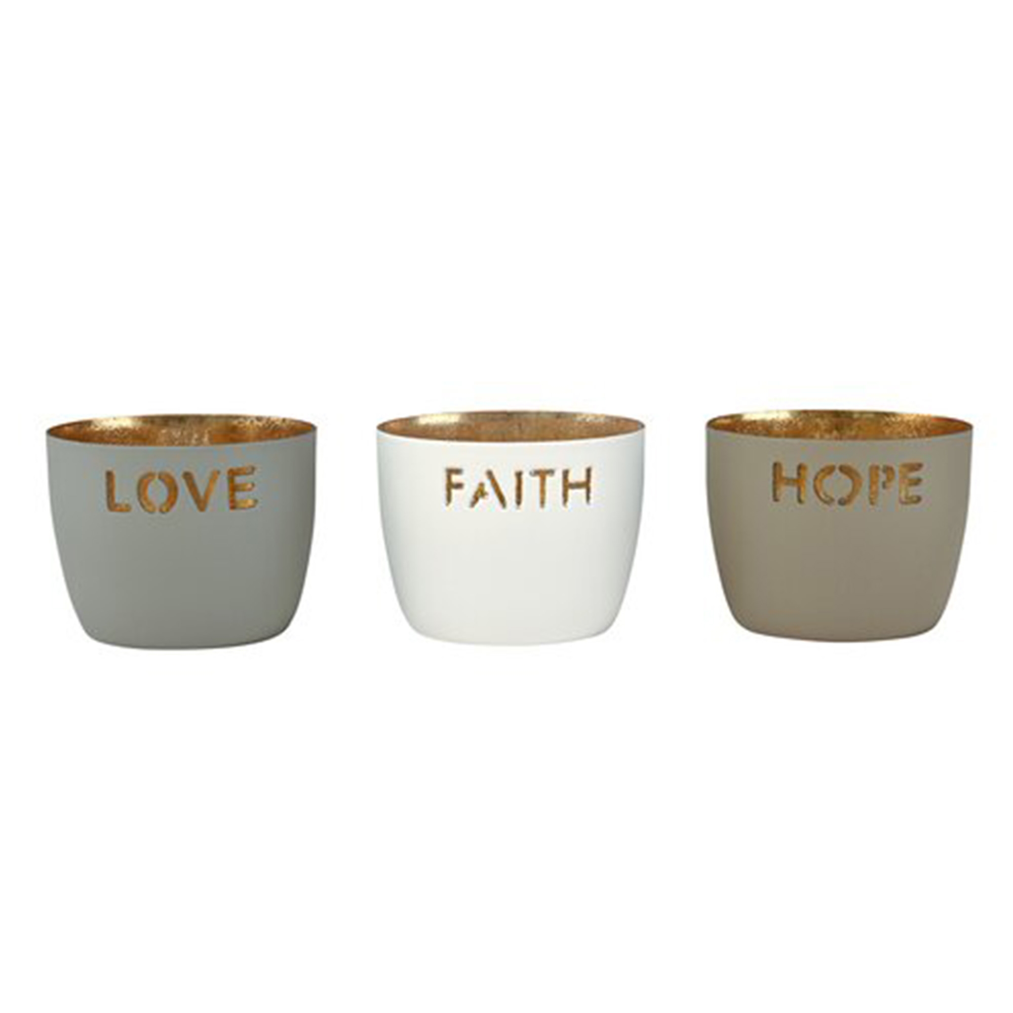 3er Set Madras Windlichter "Love, Faith, Hope" XS Schale, Tasse, Porzellan, Suppenschüssel, Kaffeetasse