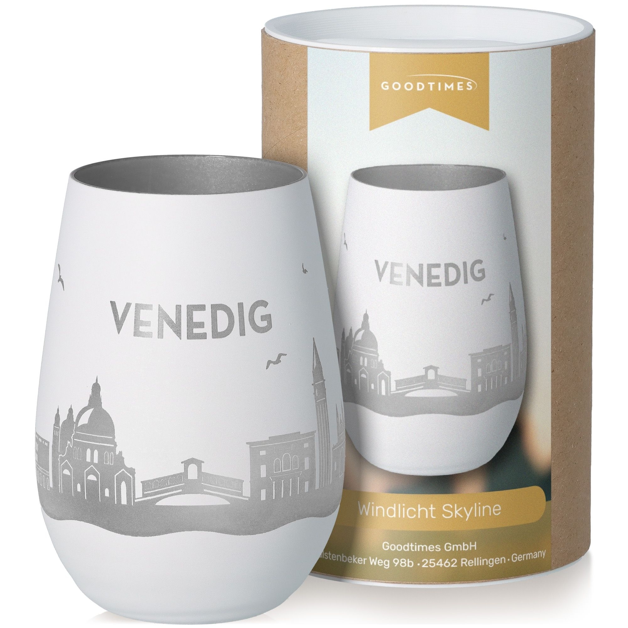 Windlicht Skyline Venedig Weiß/Silber Töpferei, Glas, Tasse, Krug