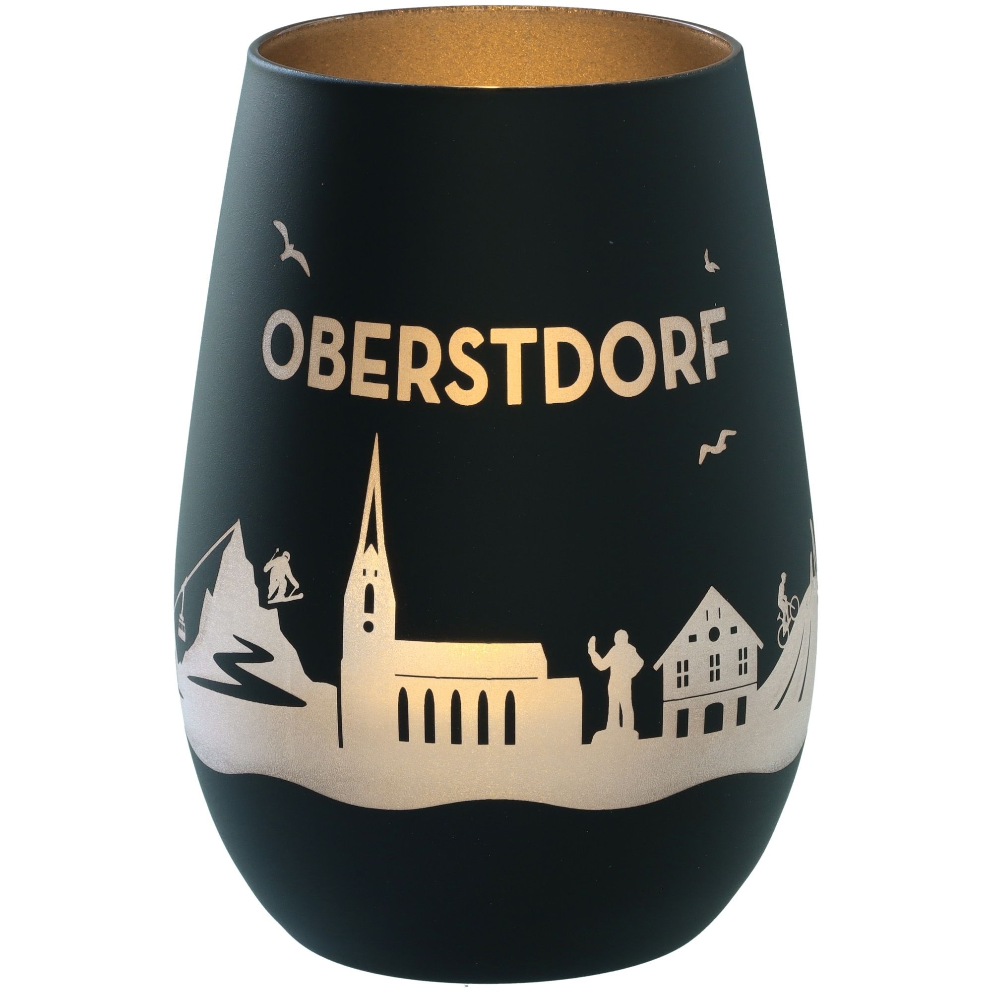 Windlicht Skyline Oberstdorf Schwarz/Silber Krug, Töpferei