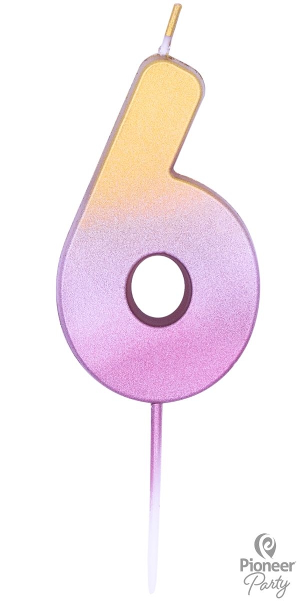 Zahlenkerze "6", Rosa/Gold Zahlenkerze "6", Rosa/Gold