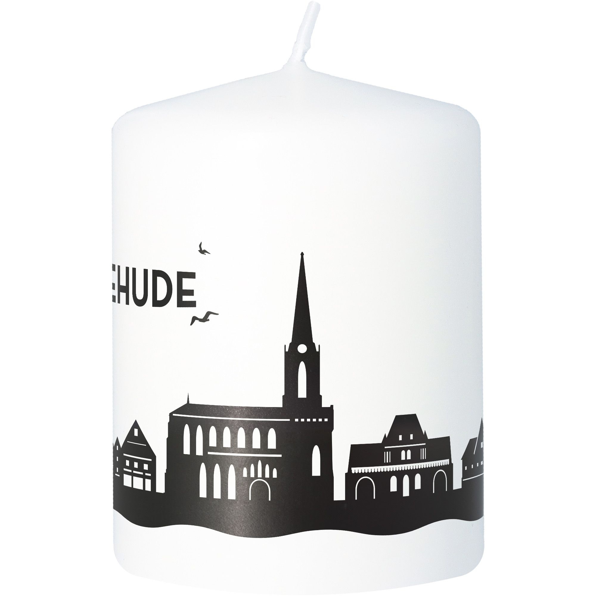 Stumpenkerze Skyline Buxtehude Weiß Stumpenkerze Skyline Buxtehude Weiß