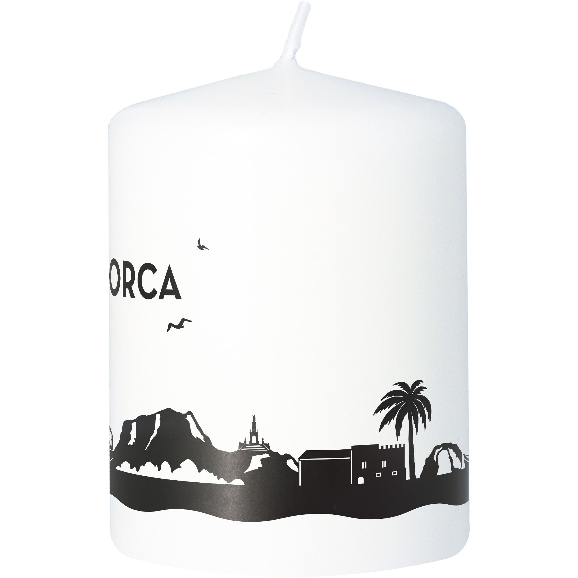 Stumpenkerze Skyline Mallorca Weiß