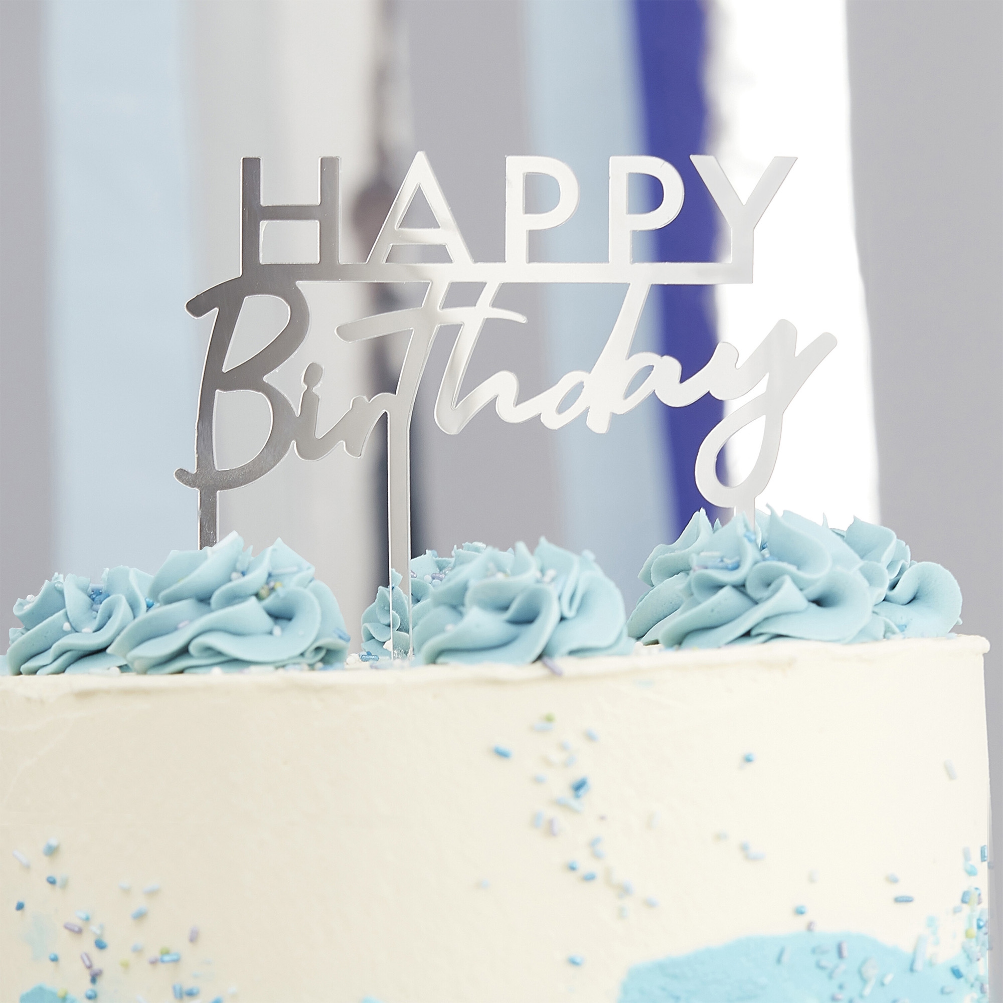 Happy Birthday Cake Topper Silber