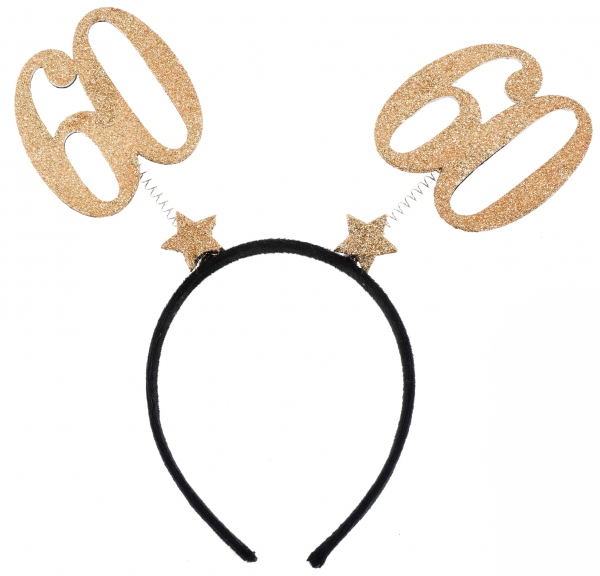 Glitzerhaarreifen zum 60. Geburtstag, Gold/Schwarz Glitzerhaarreifen zum 60. Geburtstag, Gold/Schwarz