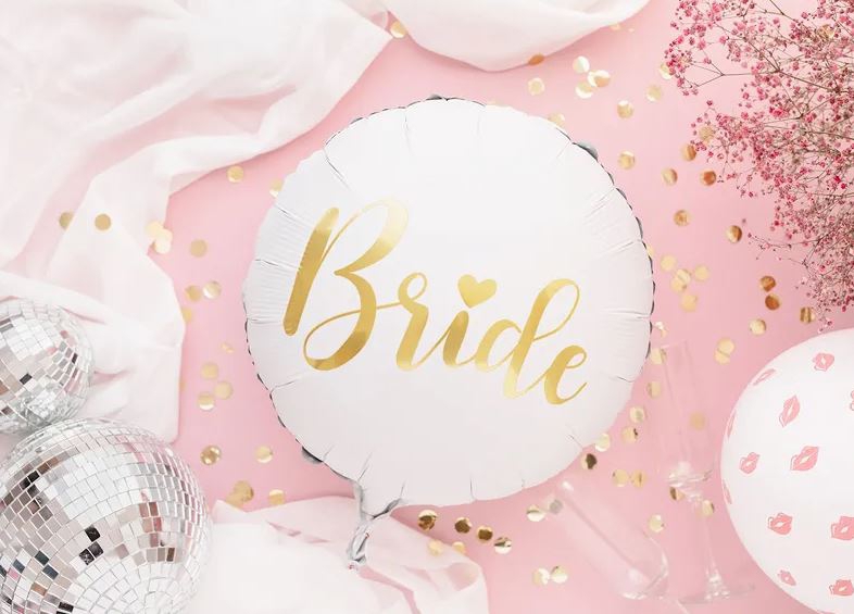 Folienballon "Bride" Weiß/Gold, 45 cm Folienballon "Bride" Weiß/Gold, 45 cm