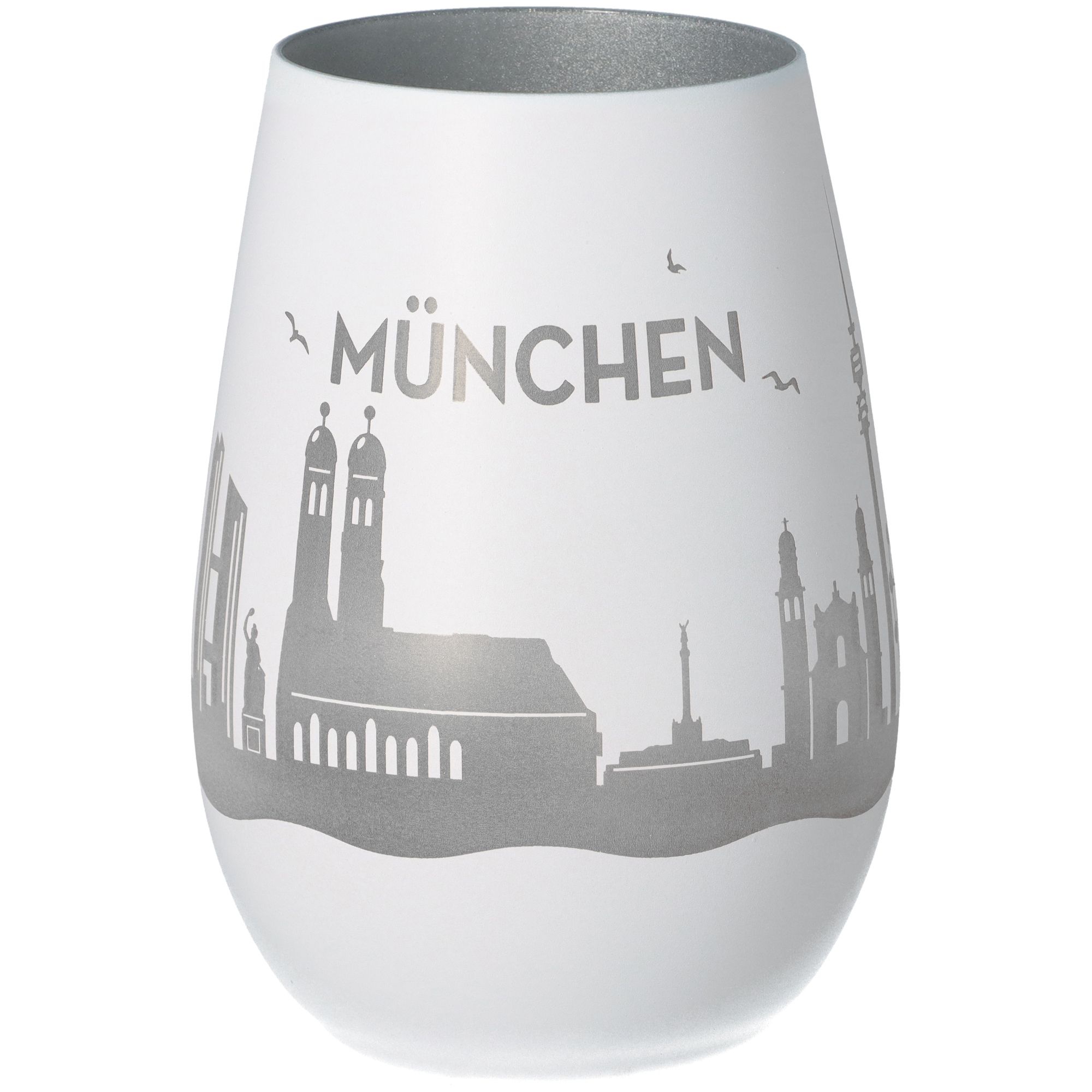 Windlicht Skyline München Weiß/Silber