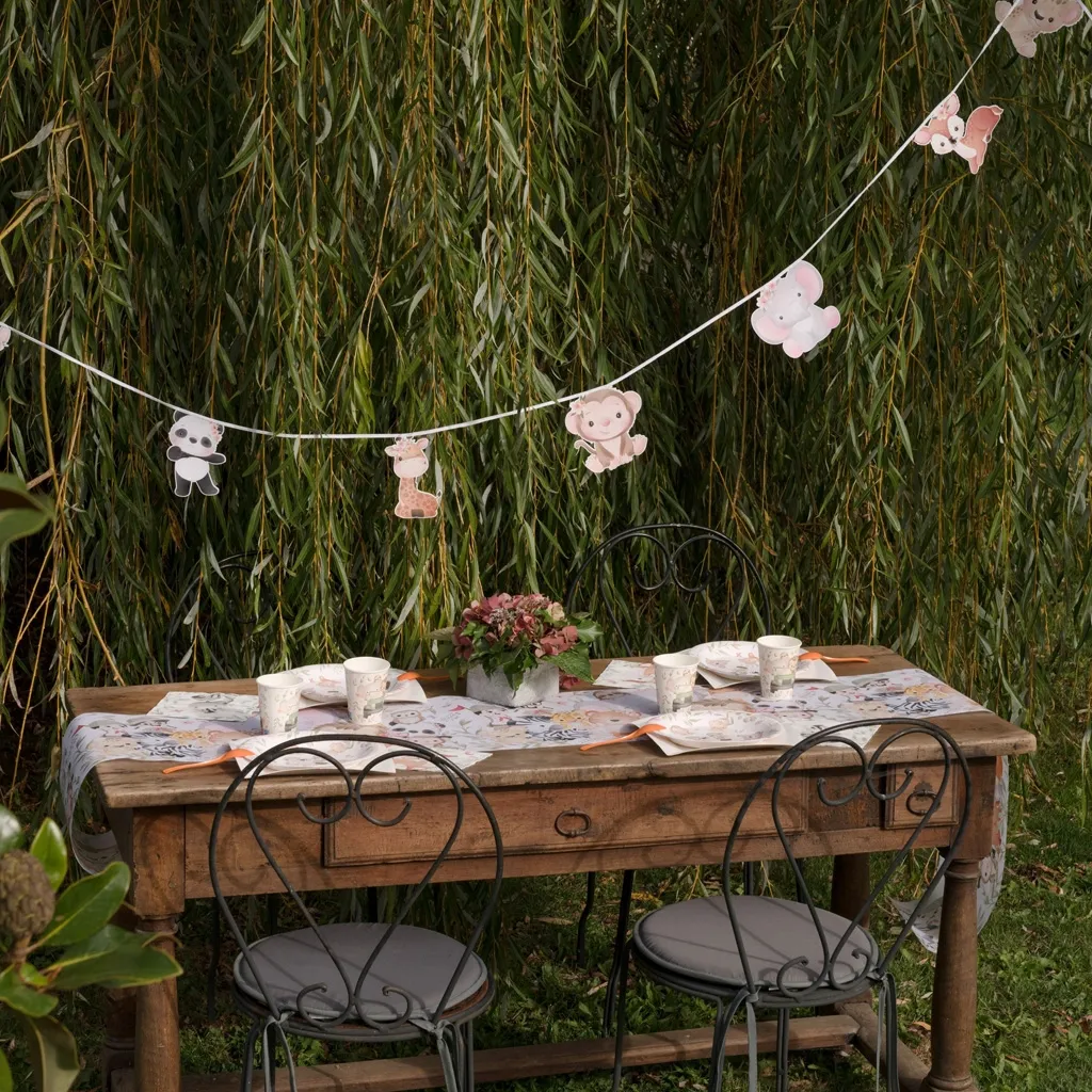 Garten Tisch, Holztisch, Sitzgruppe, Dekoband, Tiermotive
