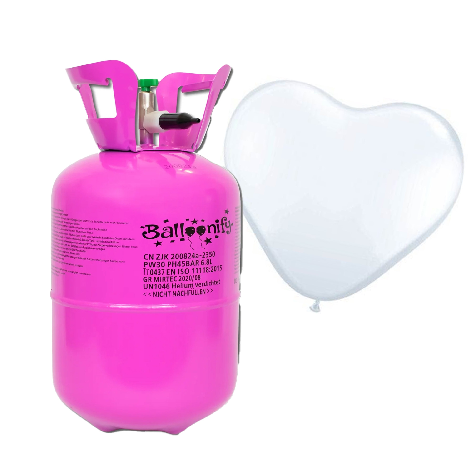 30er Ballonset: 30 weiße Herzballons (23 cm) und Bänder mit Helium Einweg-Flasche 30er Ballonset: 30 weiße Herzballons (23 cm) und Bänder mit Helium Einweg-Flasche