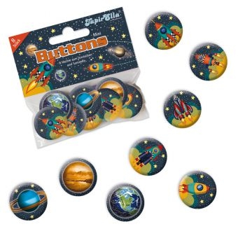 Weltraum - 8 Minibuttons "Raketen und Planeten"