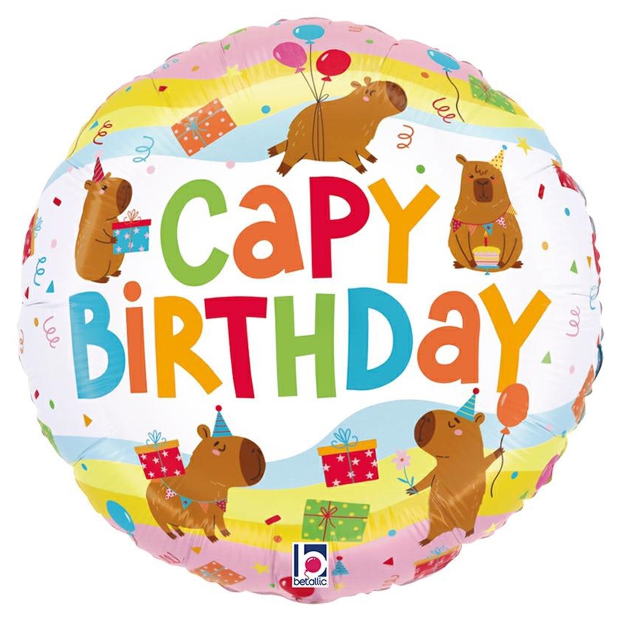 Folienballon "Capy Birthday" 45 cm ballon, geburtstag, teddybär, bunt, feier