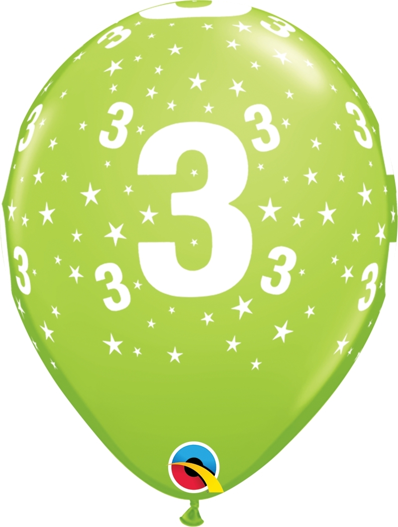 Qualatex Latexballon 3. Geburtstag verschiedene Farben Ø 30cm