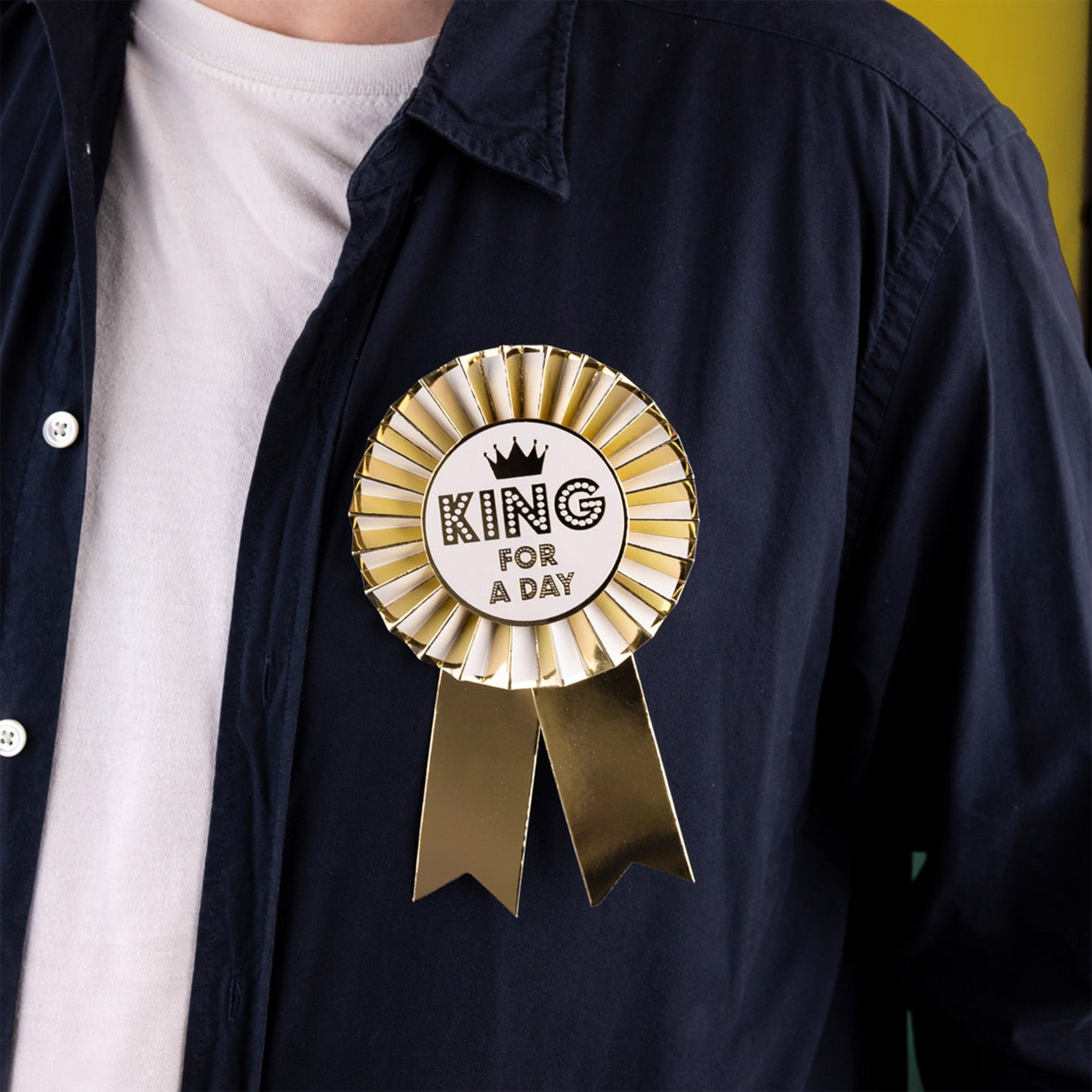 Rosette "King For A Day" Abzeichen, Logo, Symbol, Gold, Person