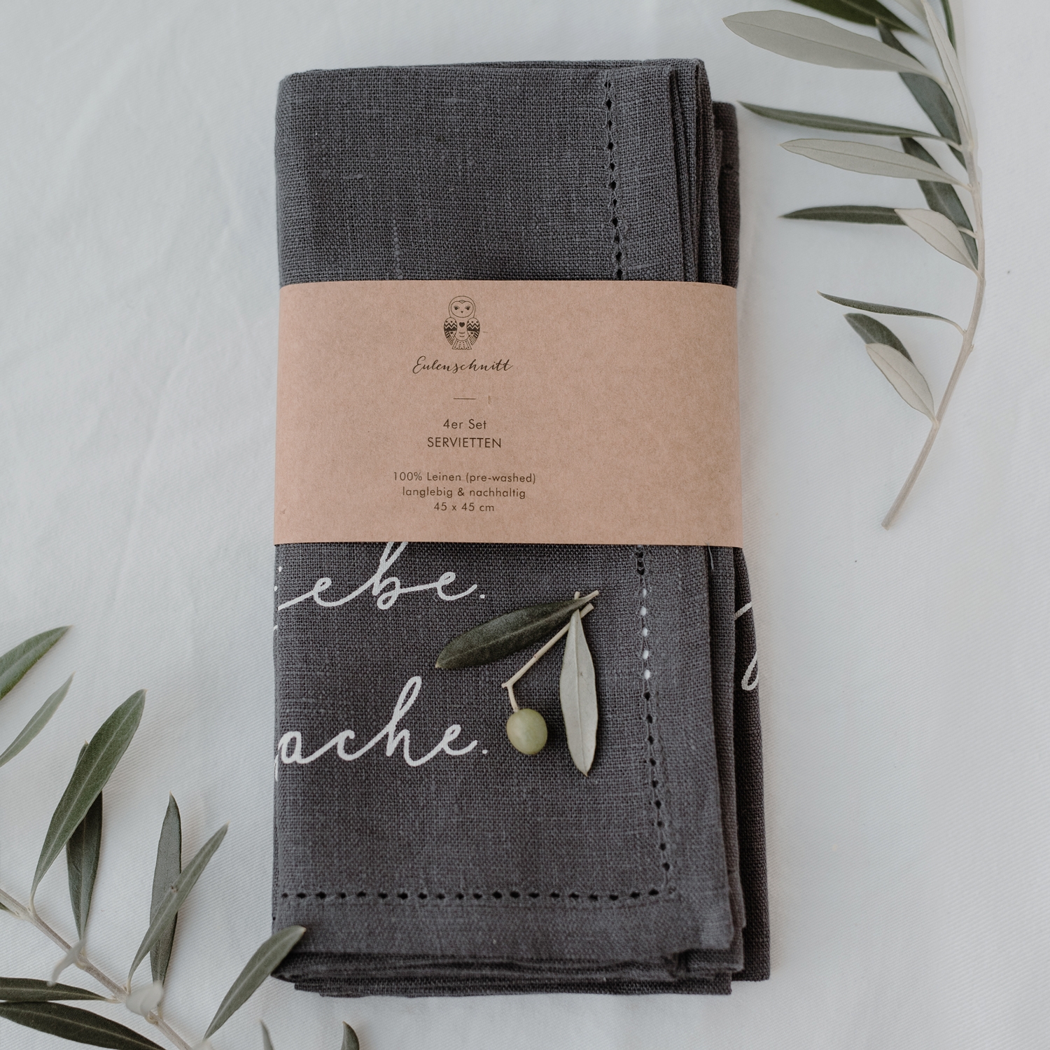 Eulenschnitt - Servietten "Lebe Liebe Lache" 4er Set Eulenschnitt - Servietten "Lebe Liebe Lache" 4er Set