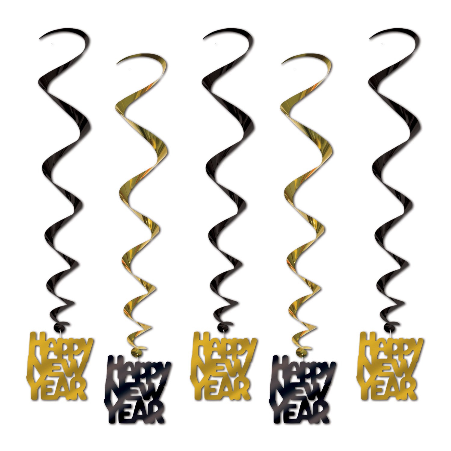 Hängedekoration "Happy New Year" 5er Set, Gold/Schwarz