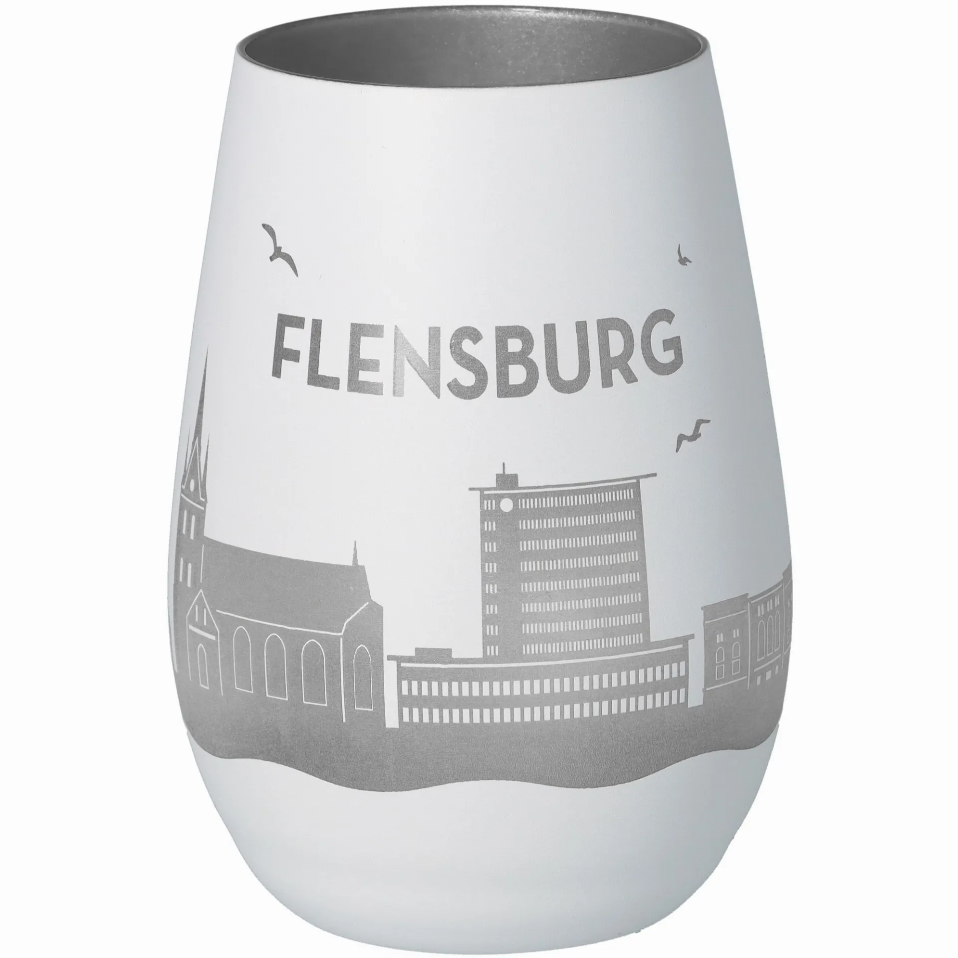 Windlicht Skyline Flensburg Weiß/Silber