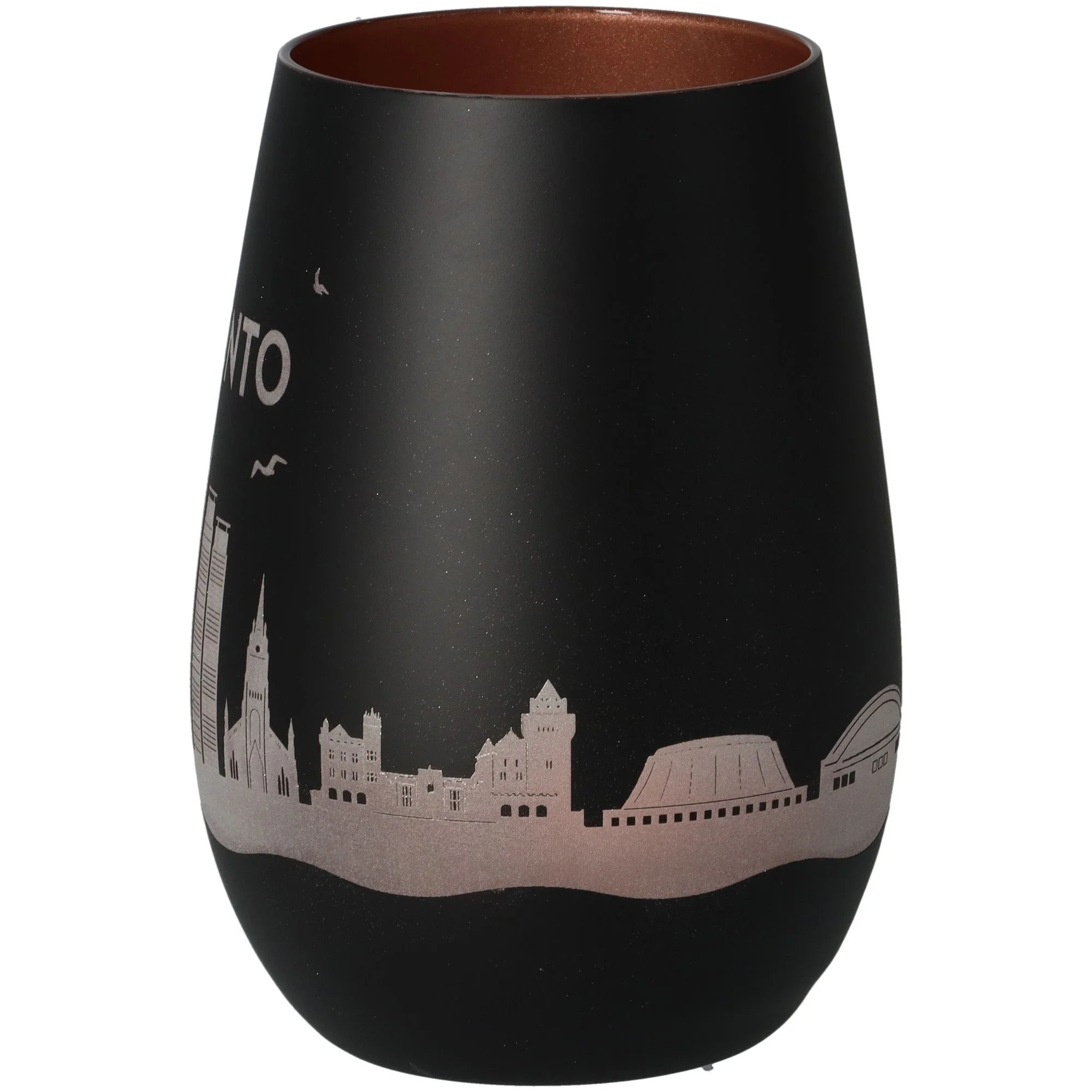vase, glas, schwarz, städte skyline, graviertes muster