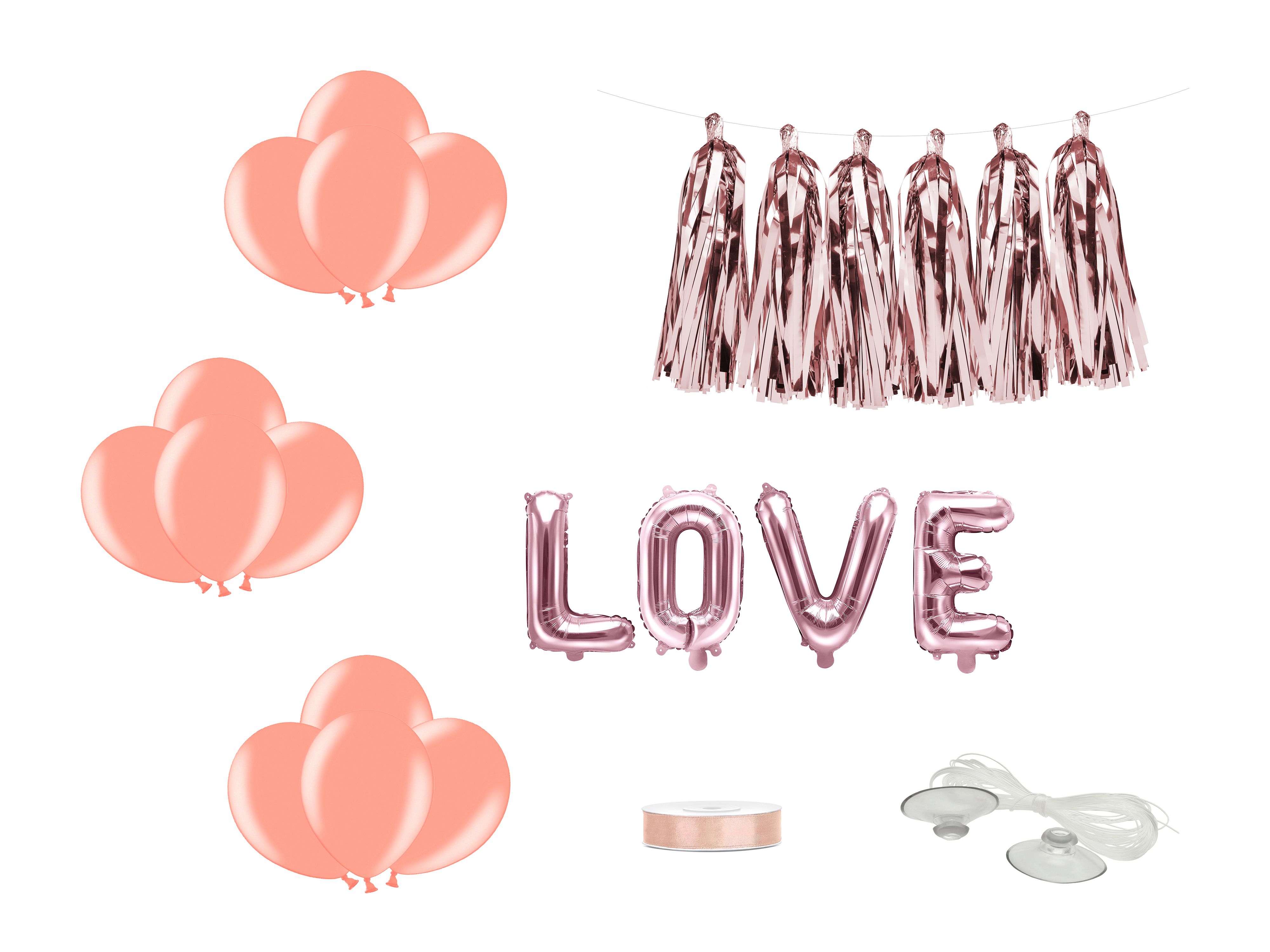 Auto Dekorationsset "LOVE", Roségold 17-teilig