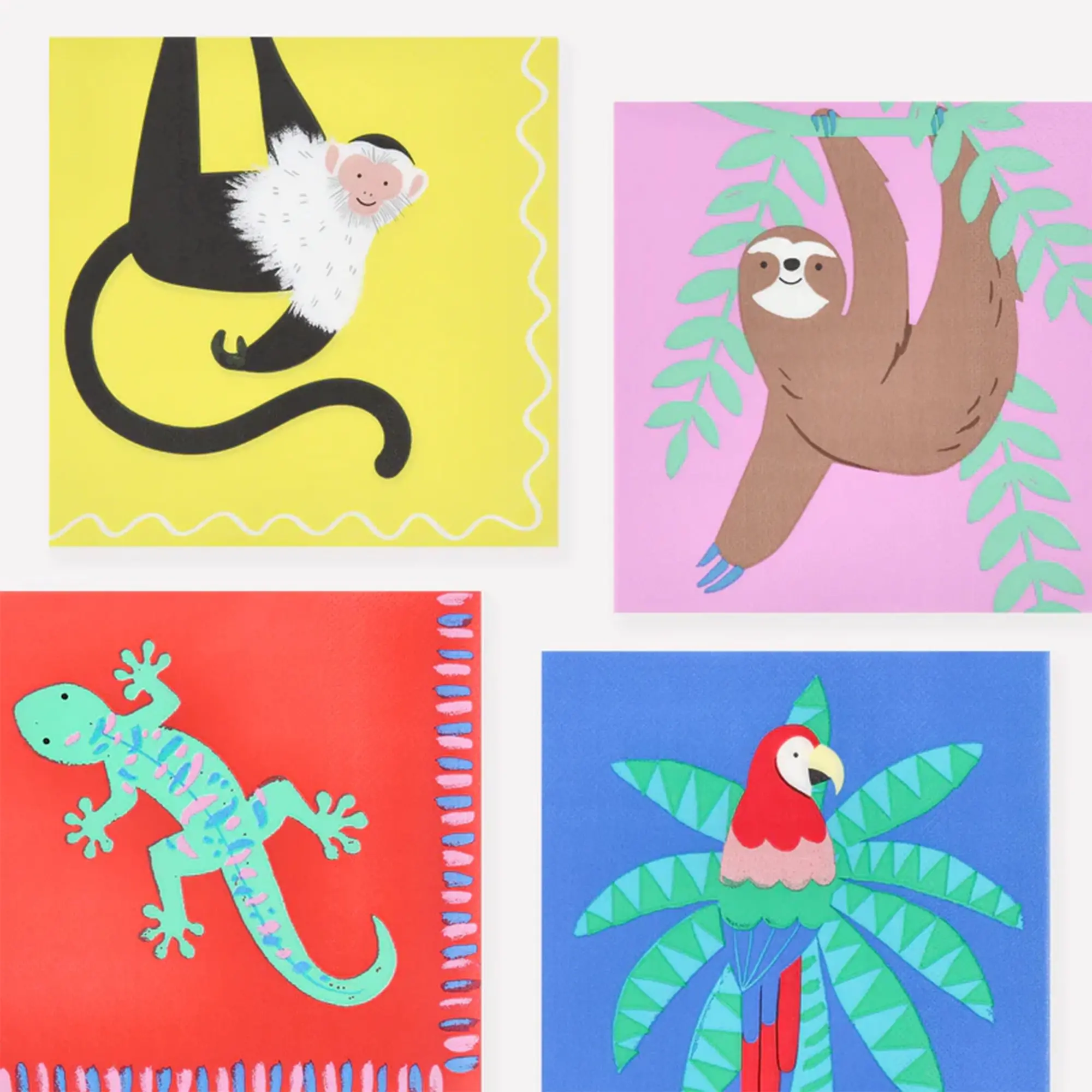 affe, faultier, echse, papagei, buntekunst
