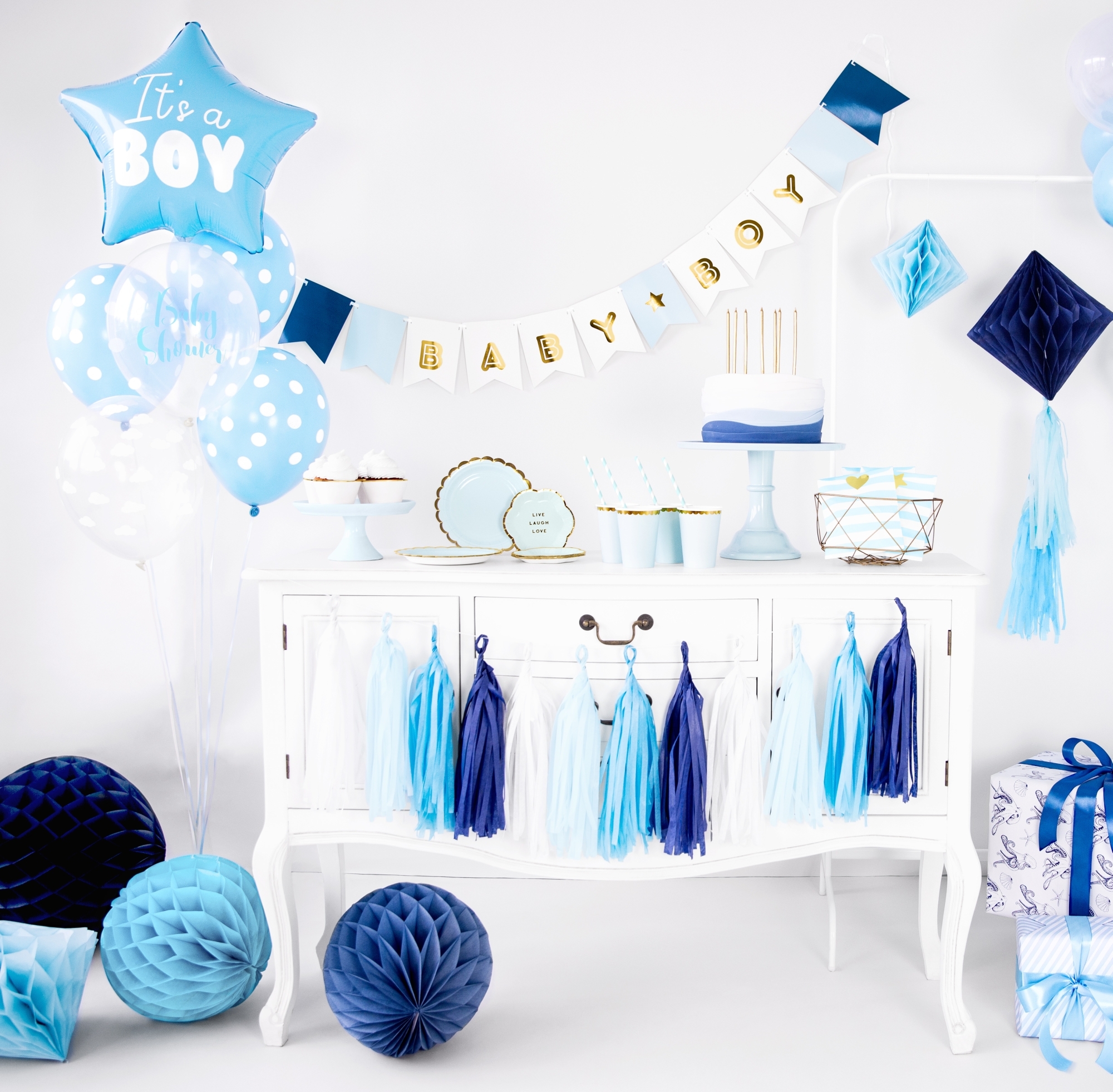 Tasselgirlande Blau, Türkis, Weiß - 12 Tassel Tasselgirlande Blau, Türkis, Weiß - 12 Tassel
