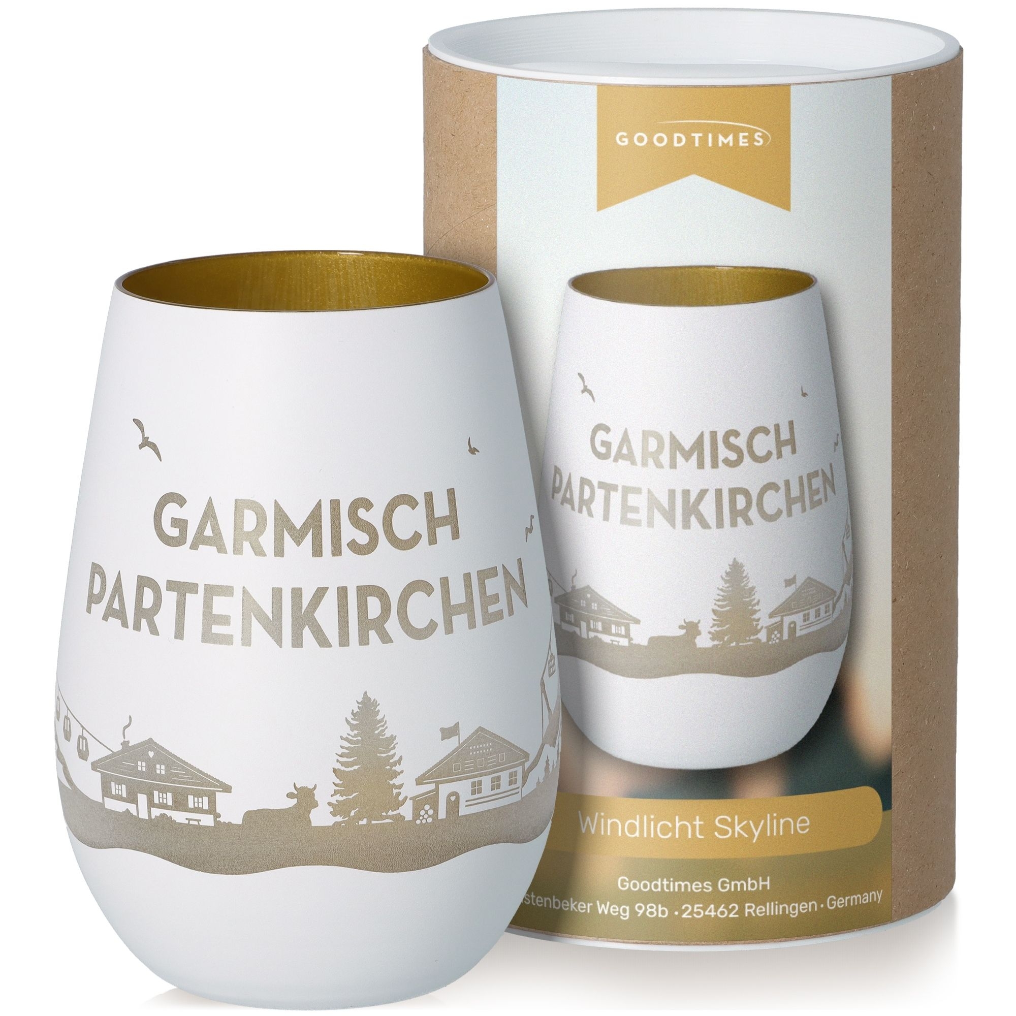 Windlicht Skyline Garmisch-Partenkirchen Weiß/Gold