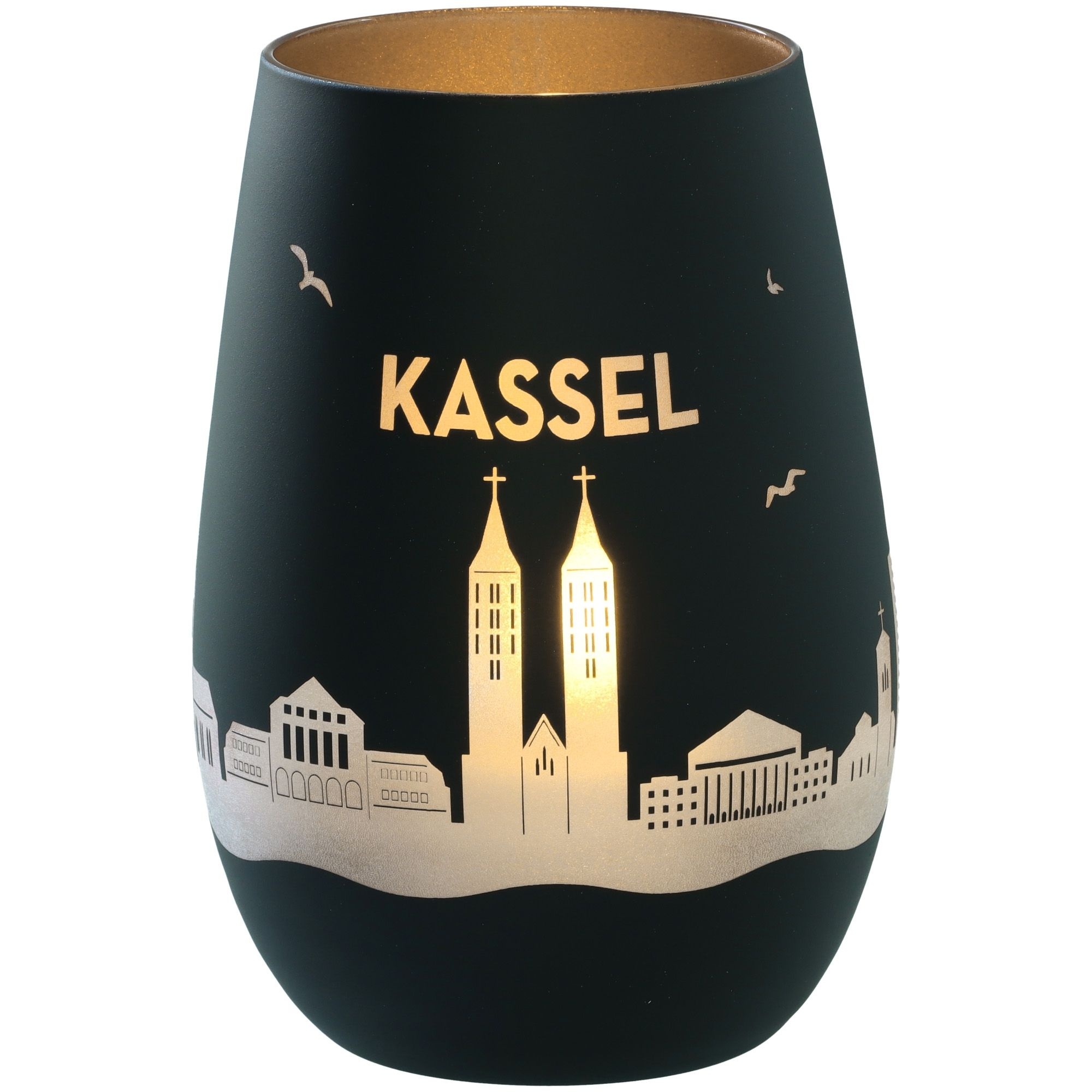 Windlicht Skyline Kassel Schwarz/Silber Krug, Töpferei, Lampe