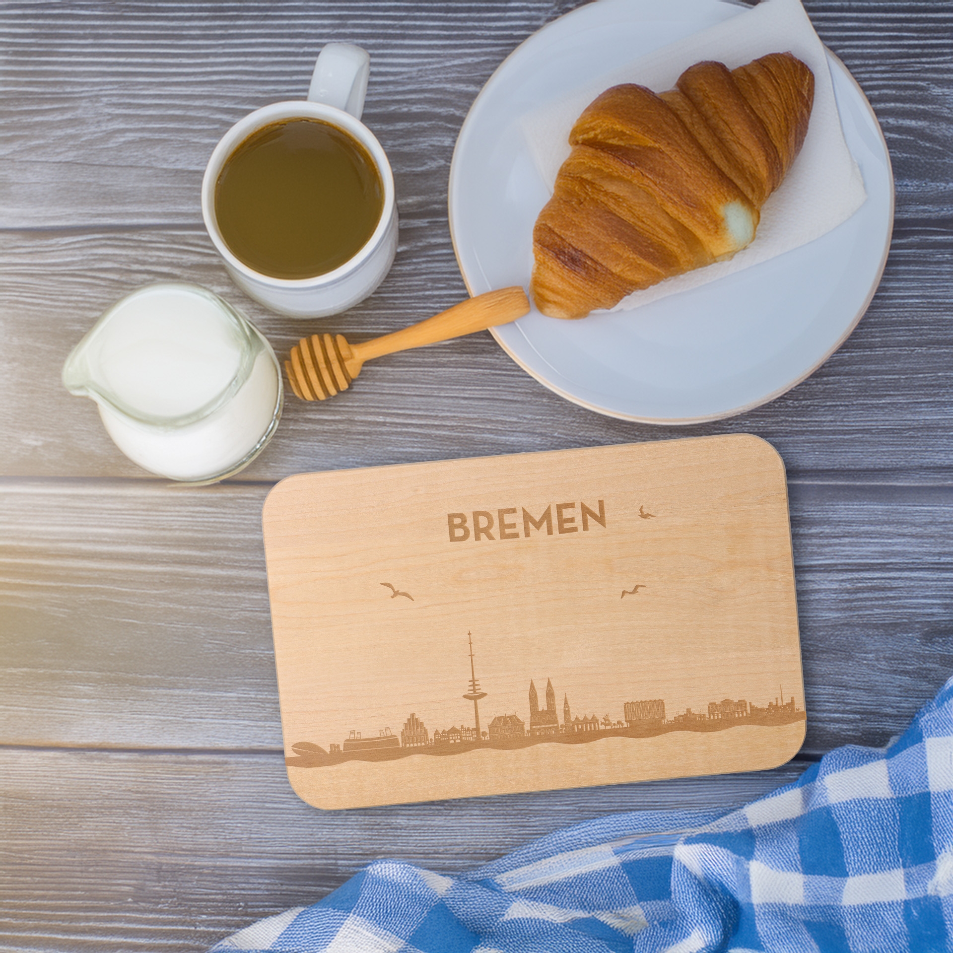 Frühstücksbrett Skyline Bremen 23cm x 15cm x 1cm Essen, Brot