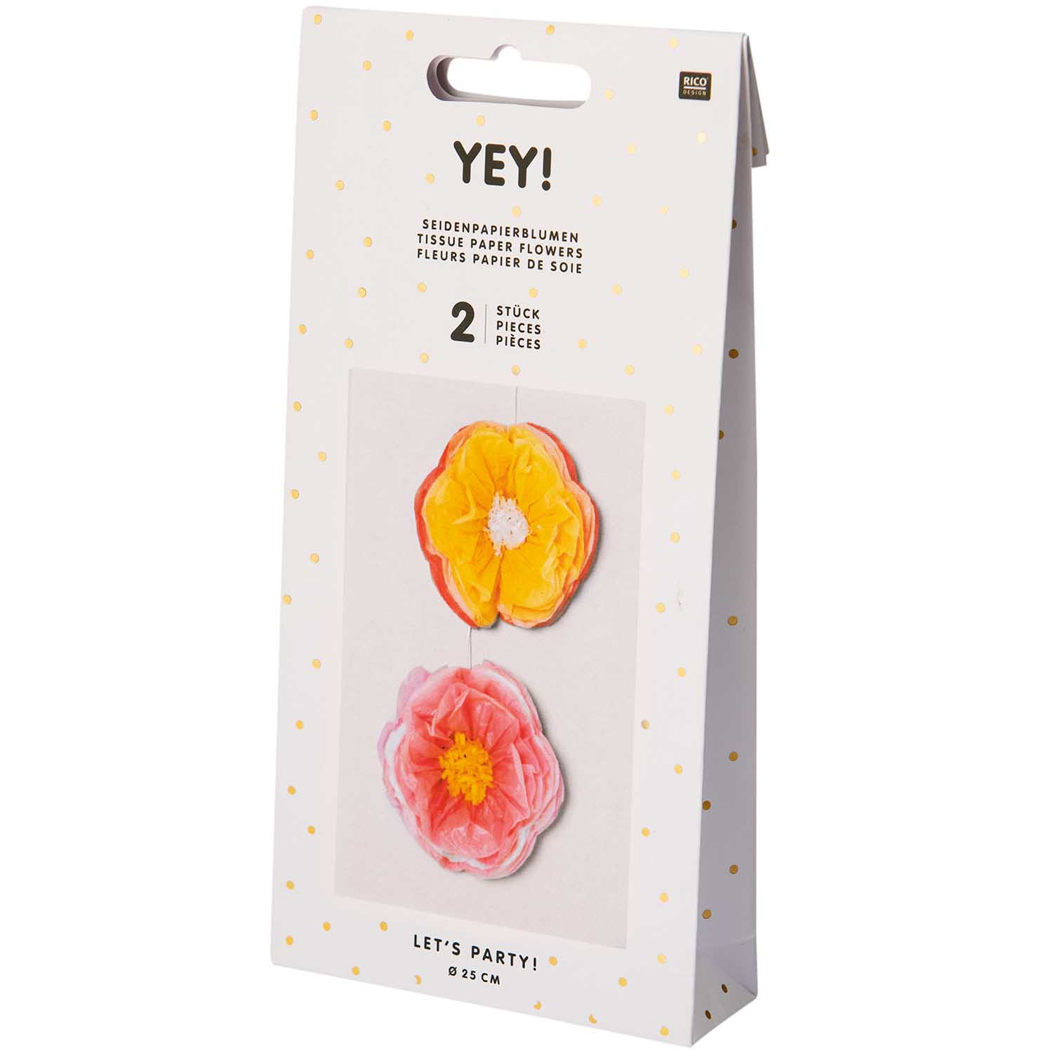 2 Blumen aus Seidenpapier, Rosa/Gelb - klein 2 Blumen aus Seidenpapier, Rosa/Gelb - klein