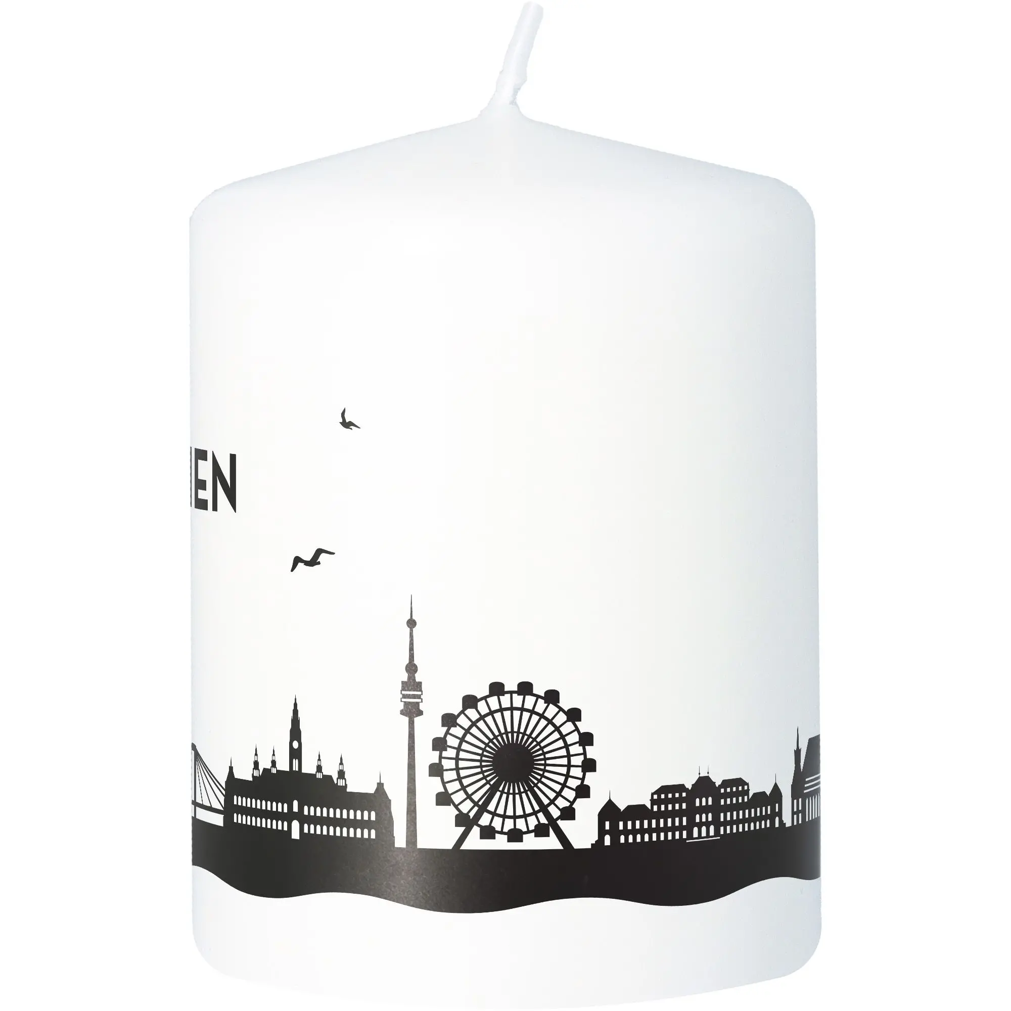 Stumpenkerze Skyline Wien Weiß