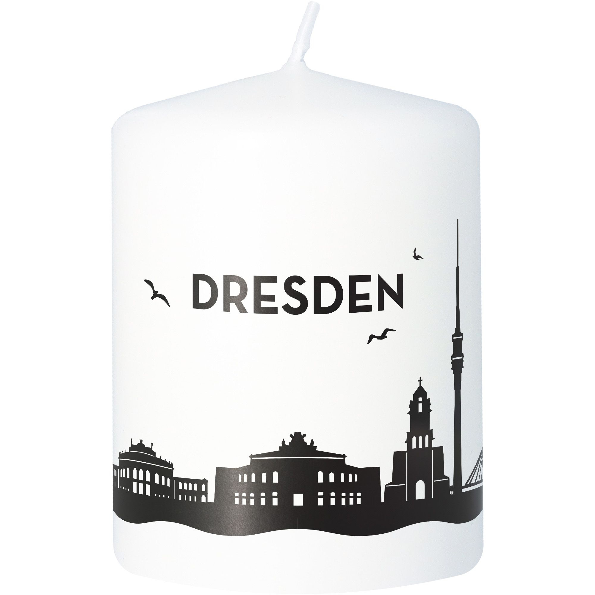 Stumpenkerze Skyline Dresden Weiß