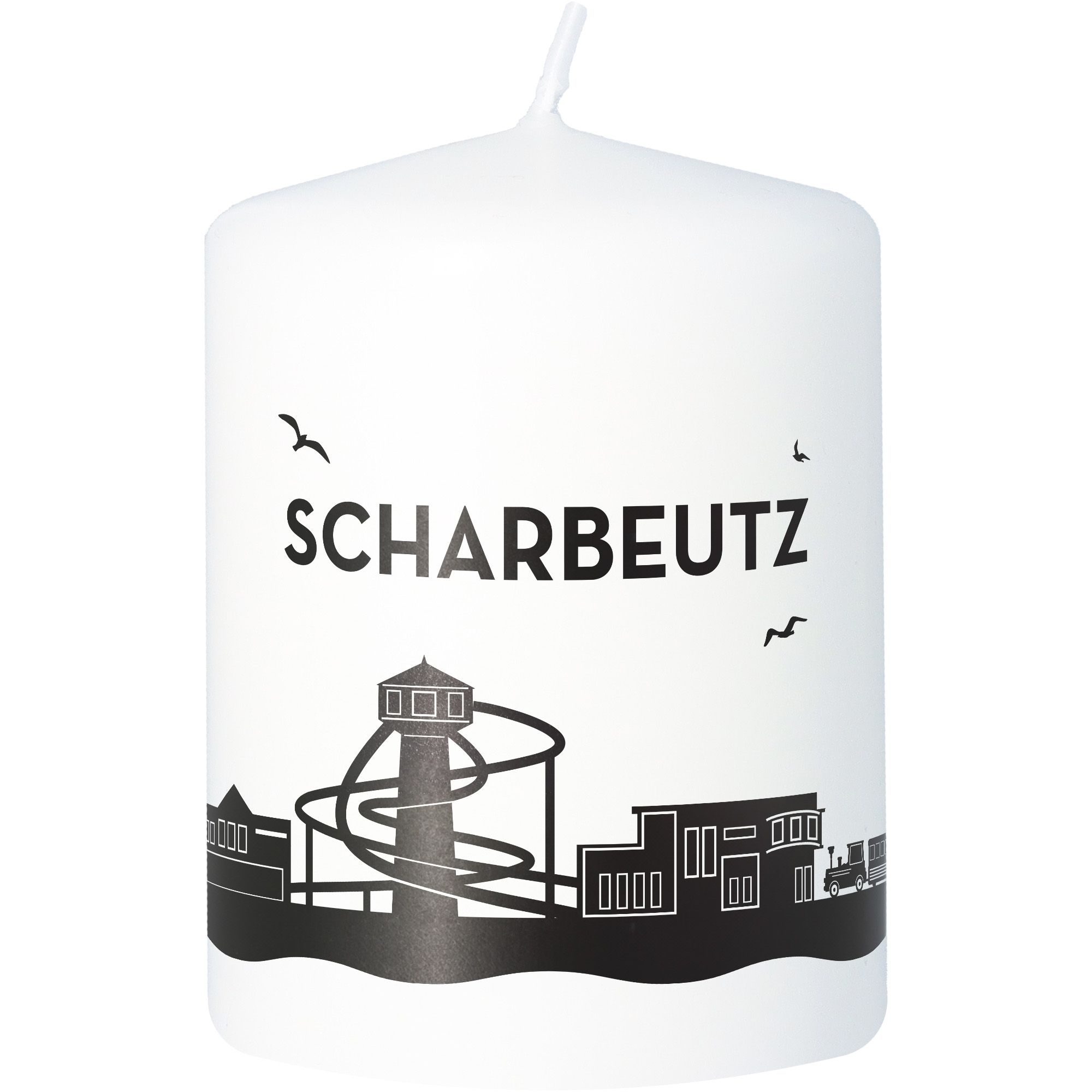 Stumpenkerze Skyline Scharbeutz Weiß Stumpenkerze Skyline Scharbeutz Weiß