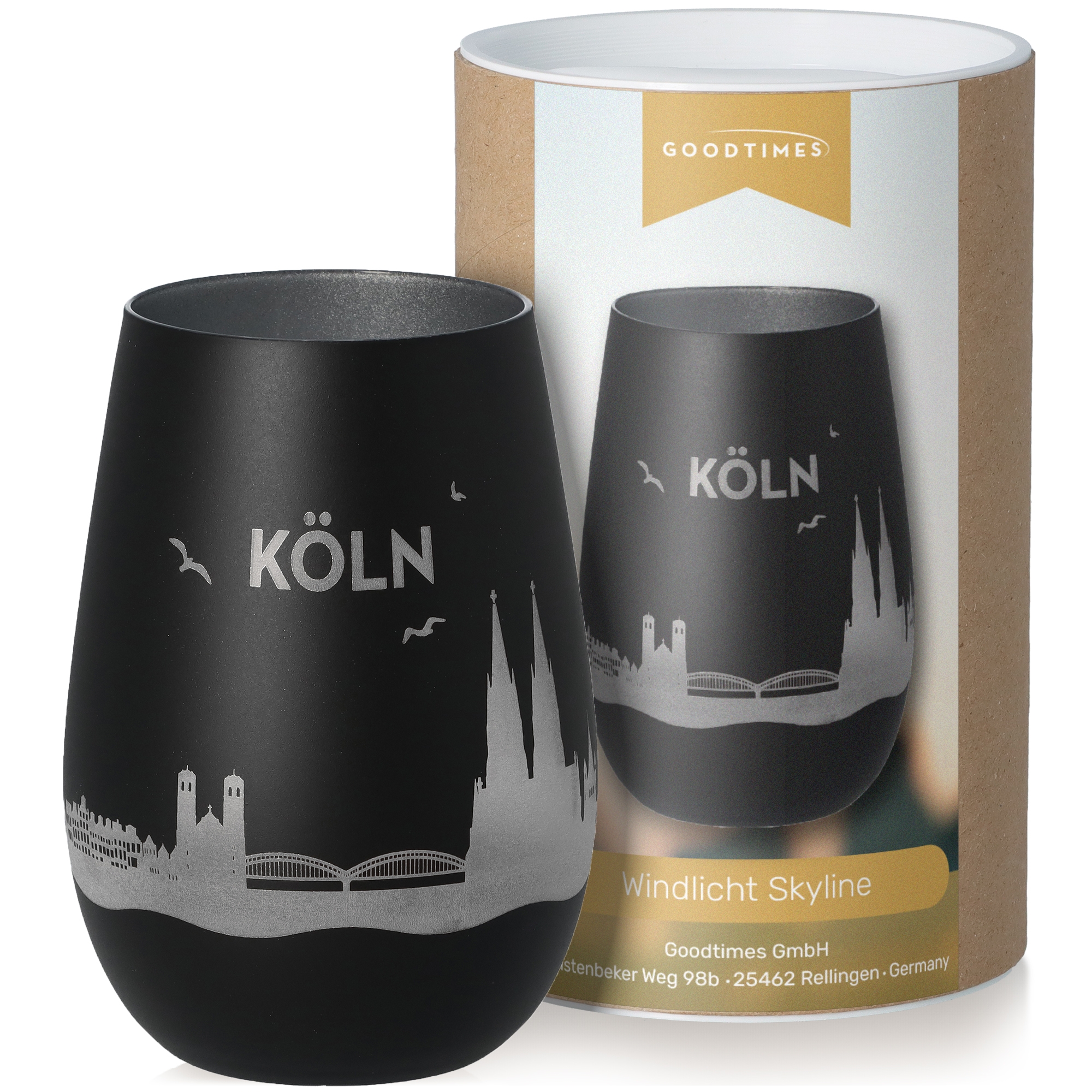 Windlicht Skyline Köln Schwarz/Silber Krug, Flasche, Töpferei