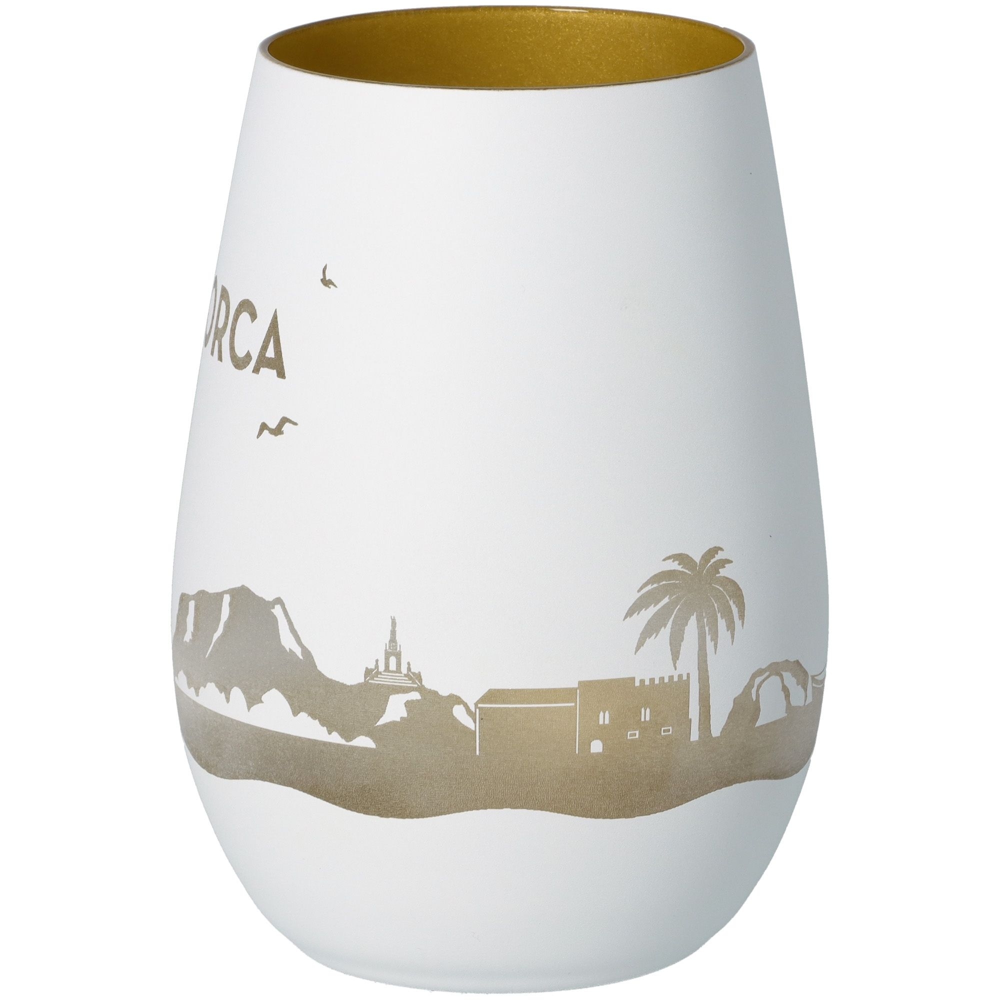 Windlicht Skyline Mallorca Weiß/Gold