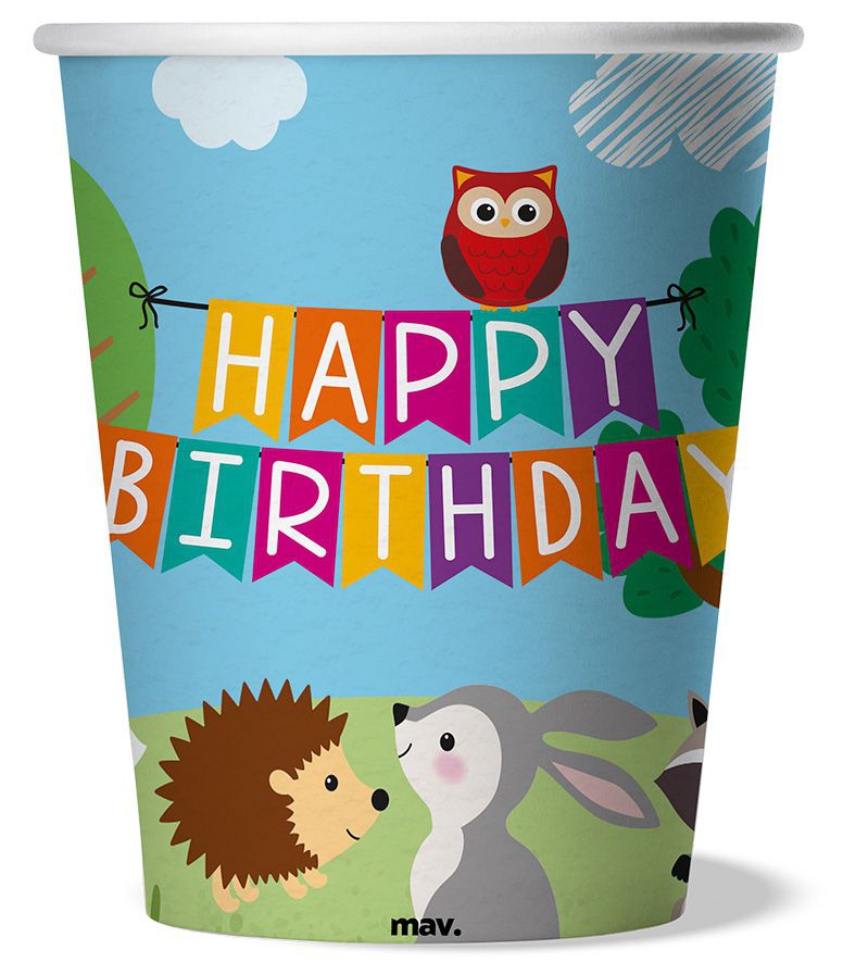 Pappbecher "Happy Birthday" Waldtiere, 8 Stück Pappbecher "Happy Birthday" Waldtiere, 8 Stück