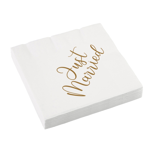 16 Servietten "Just Married", Weiß/Gold