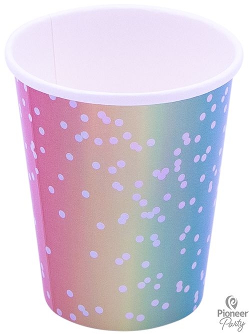 8 Pappbecher, Regenbogen mit Punkten