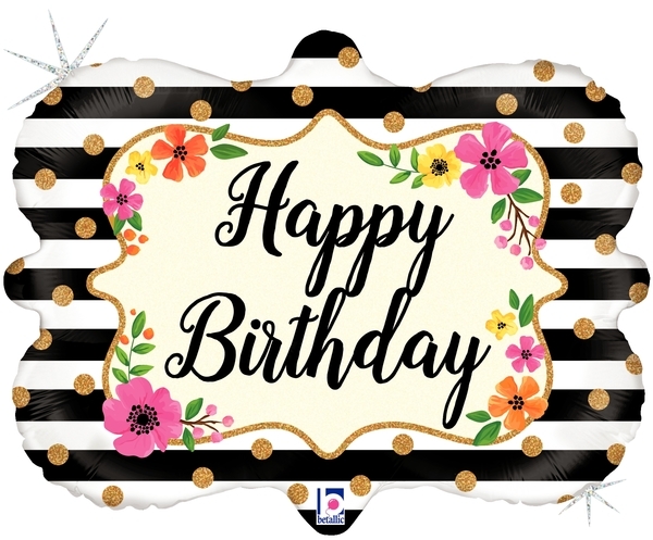 Folienballon Happy Birthday im Blumenrahmen 76cm Folienballon Happy Birthday im Blumenrahmen 76cm