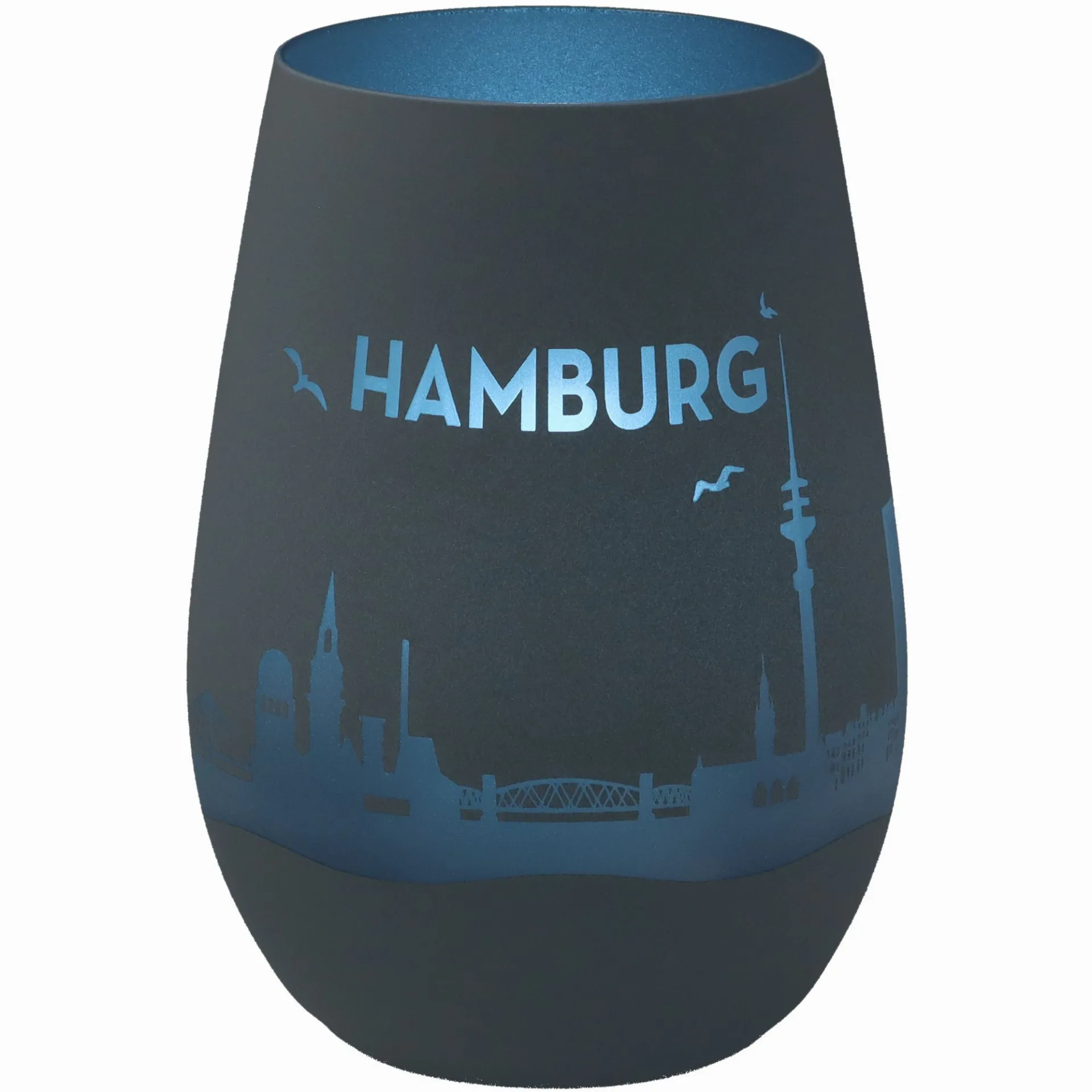 Windlicht Skyline Hamburg Weiß/Silber