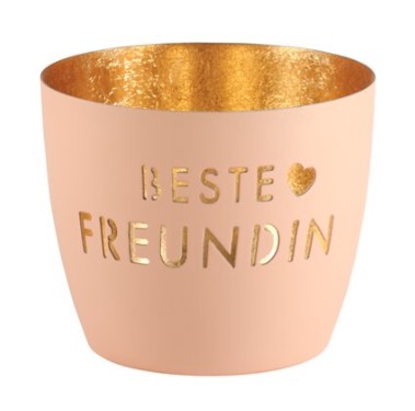 Madras Windlicht "Beste Freundin" Apricot/Gold - M