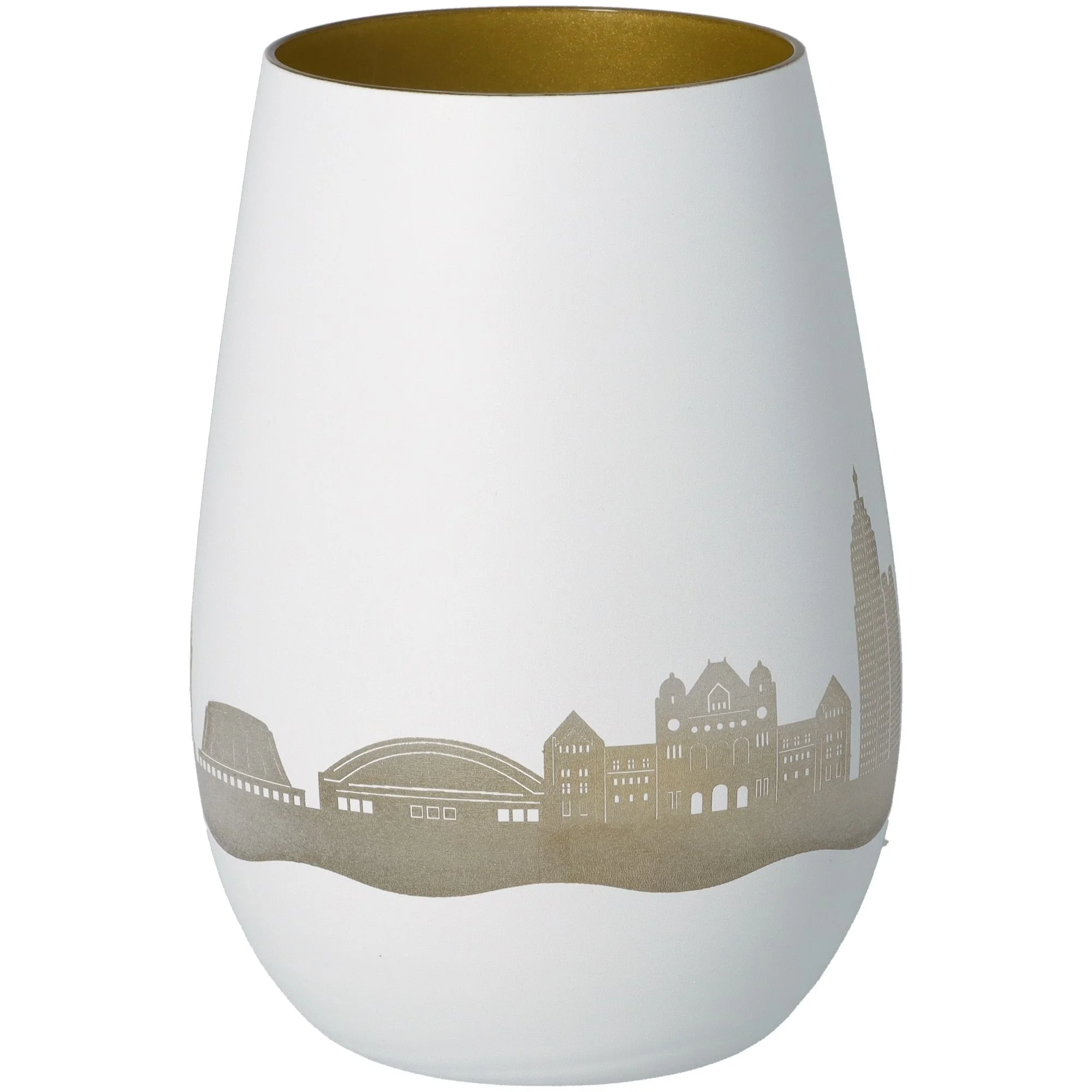 vase, porcelain, weiß, Stadtansicht, goldenes Innenfinish