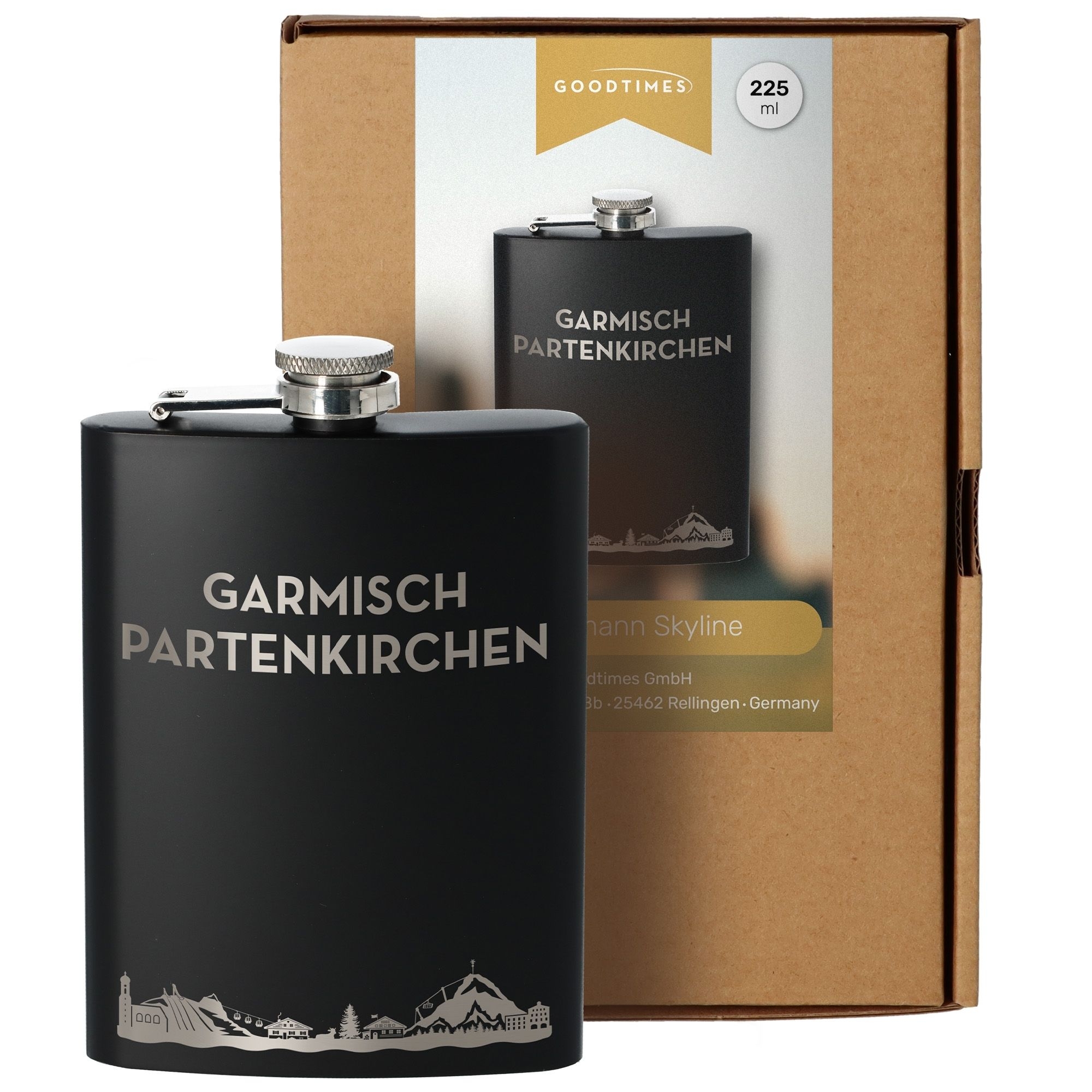 Flachmann Skyline Garmisch-Partenkirchen Schwarz 225ml Flasche, Kosmetik, Parfüm