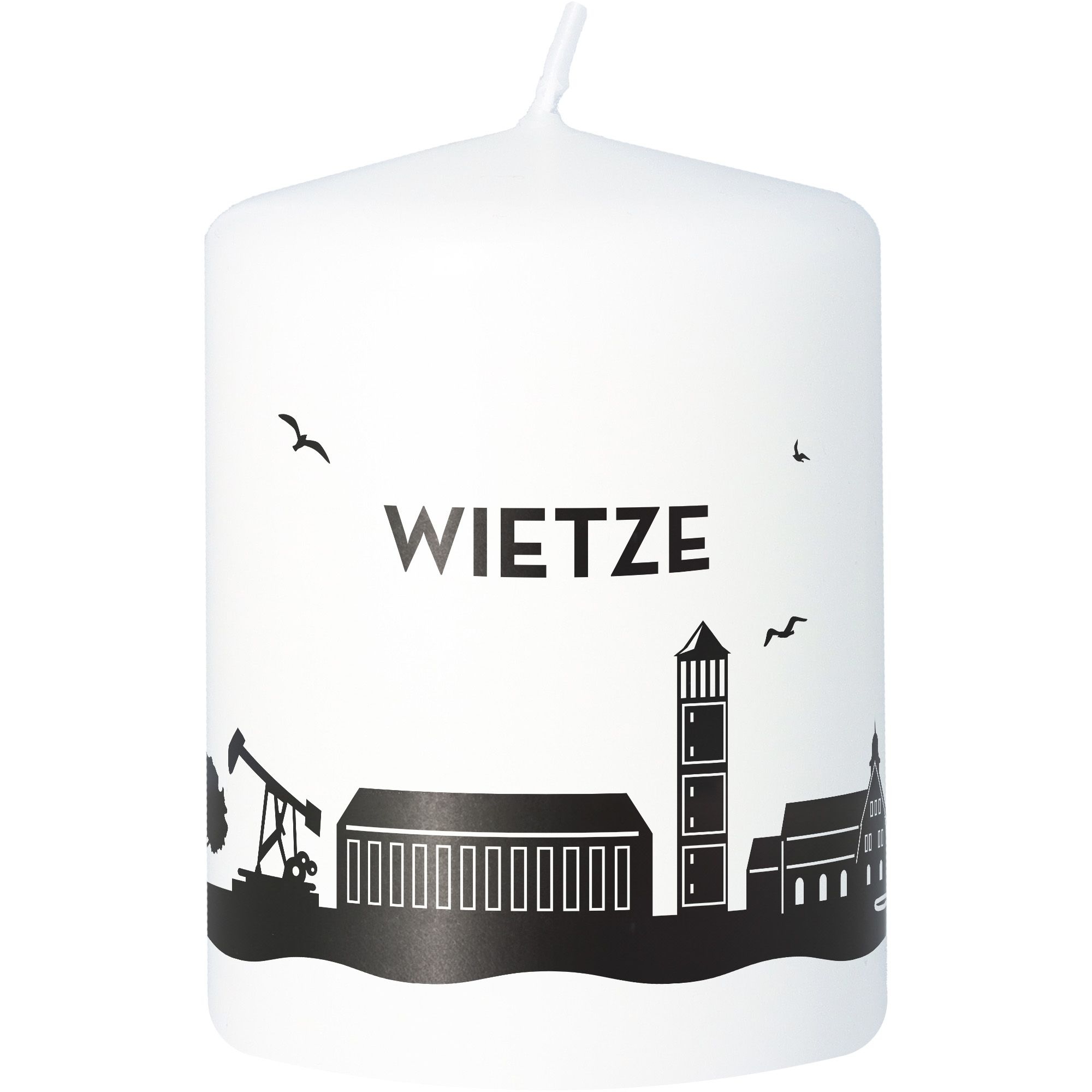 Stumpenkerze Skyline Wietze Weiß Kerze, Tier, Vogel