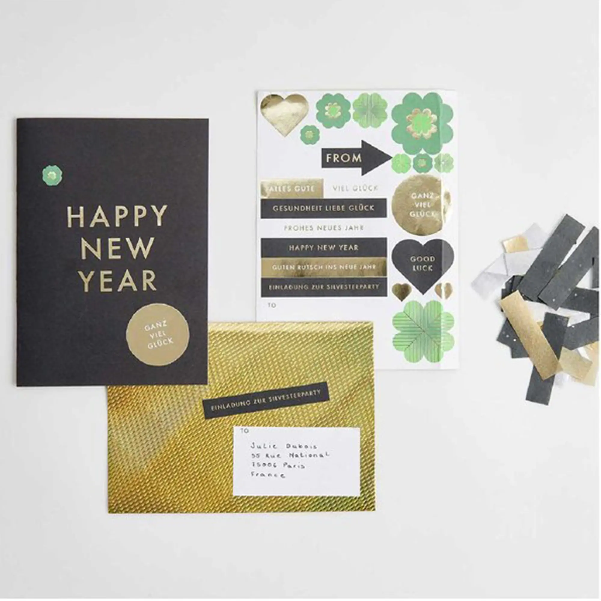 DIY Karte Happy New Year, Schwarz