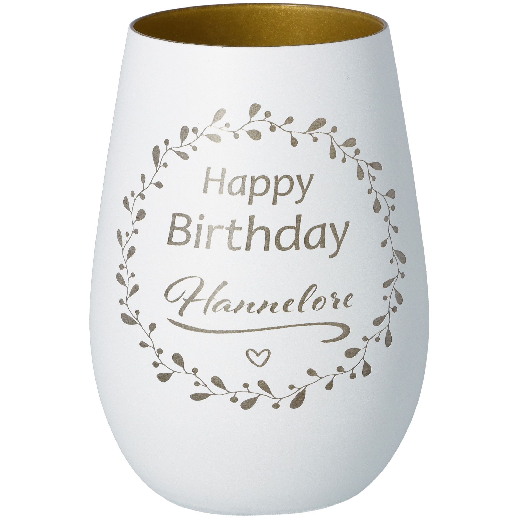 Windlicht Happy Birthday "Name" Weiß/Gold Krug, Töpferei, Vase, Kunst, Porzellan