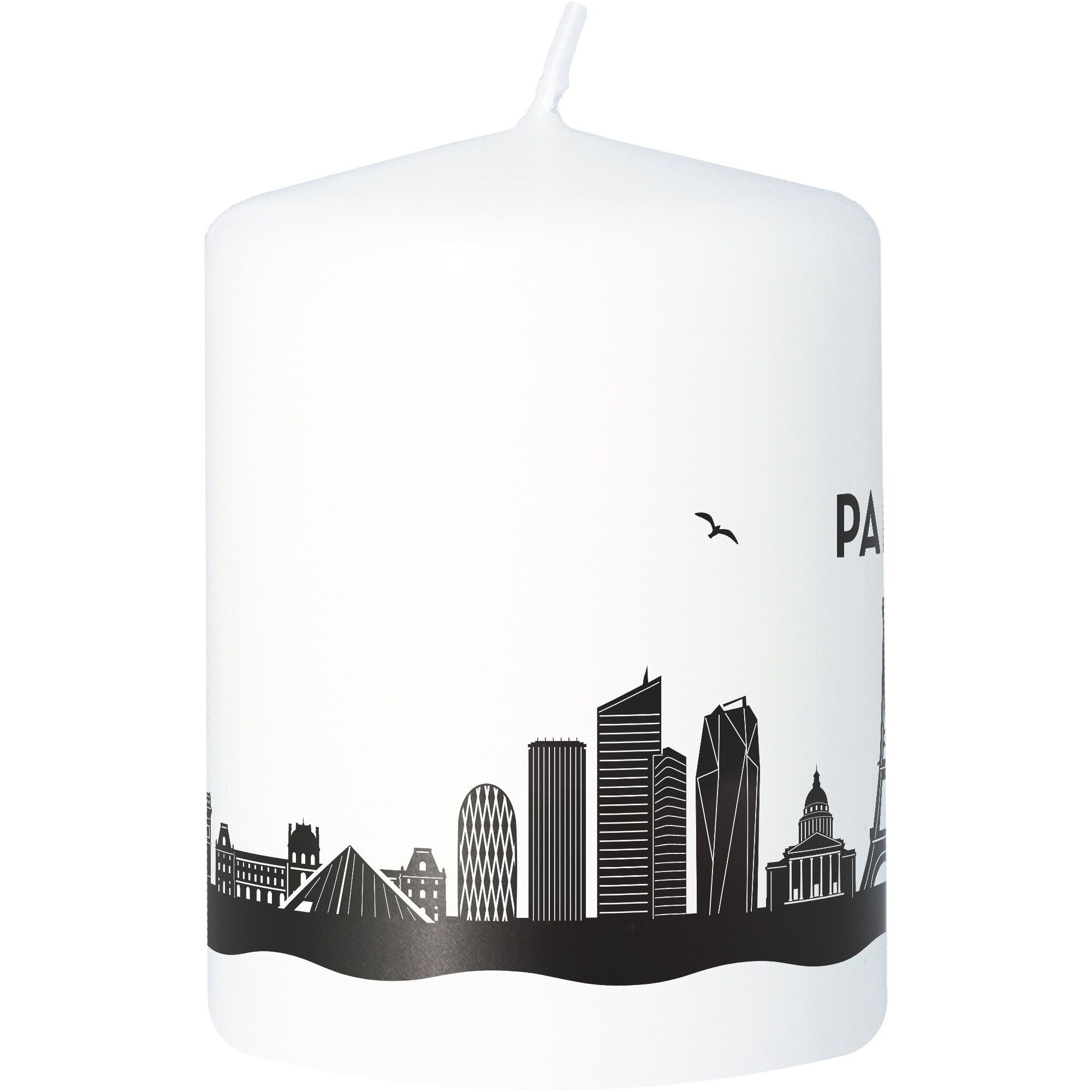 Stumpenkerze Skyline Paris Weiß Stadt, Tier, Vogel