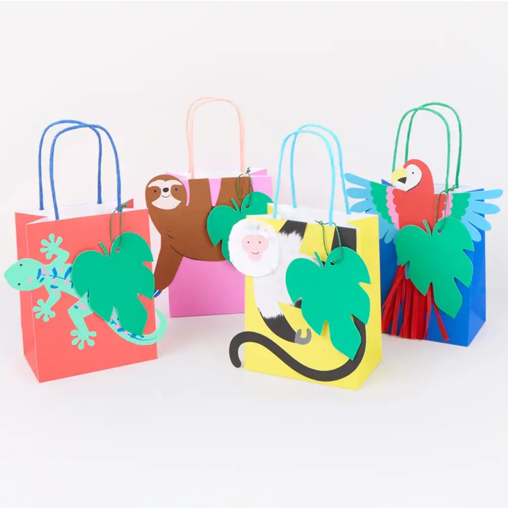 geschenktasche, papierbeutel, tiermotive, bunte taschen, handel