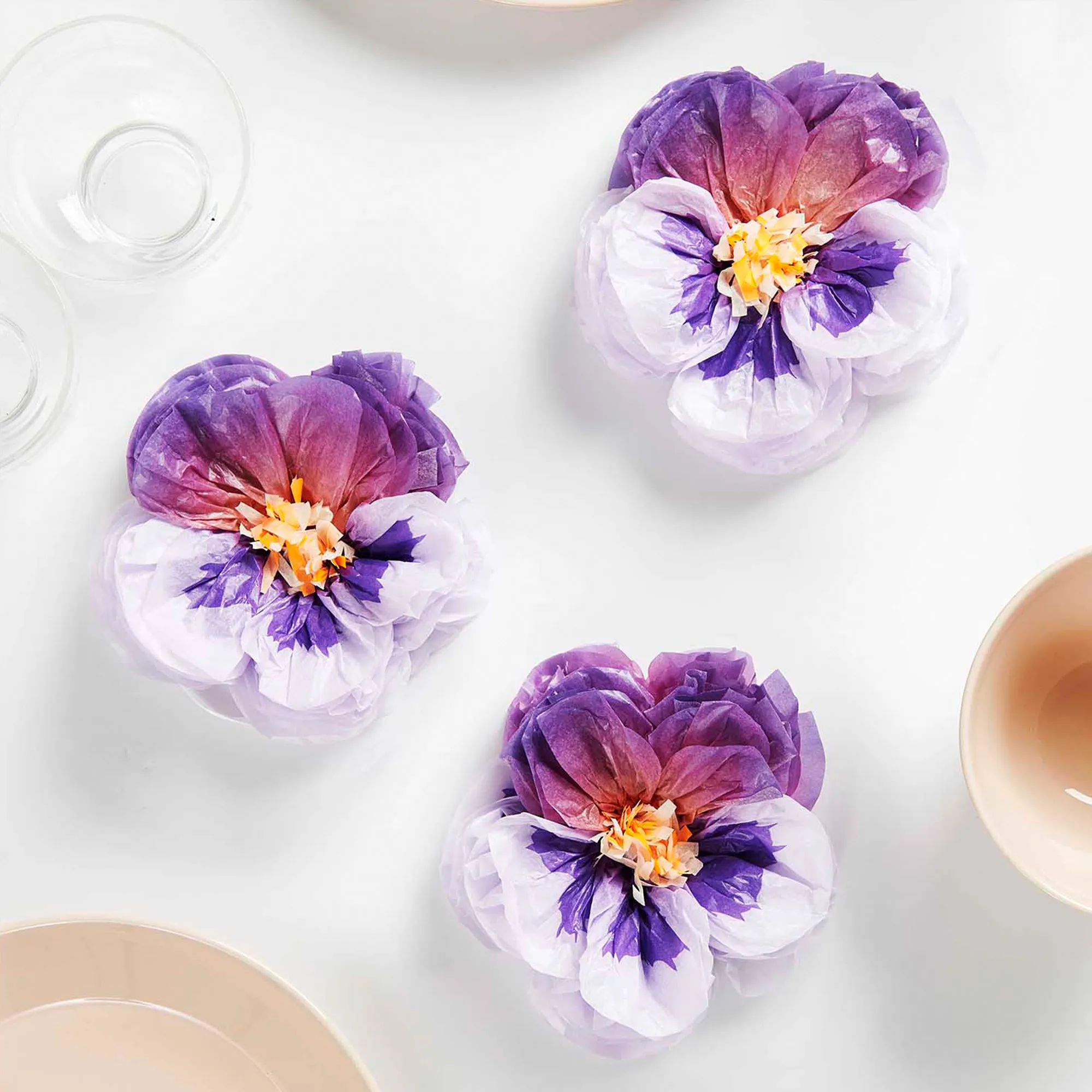3 Blumen aus Seidenpapier, Stiefmütterchen Lila