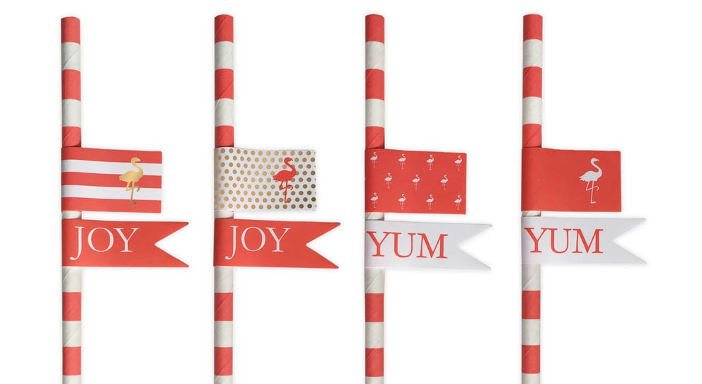 Flamingo - 20 Papier-Strohhalme & 40 Sticker Korall Weiß Flamingo - 20 Papier-Strohhalme & 40 Sticker Korall Weiß