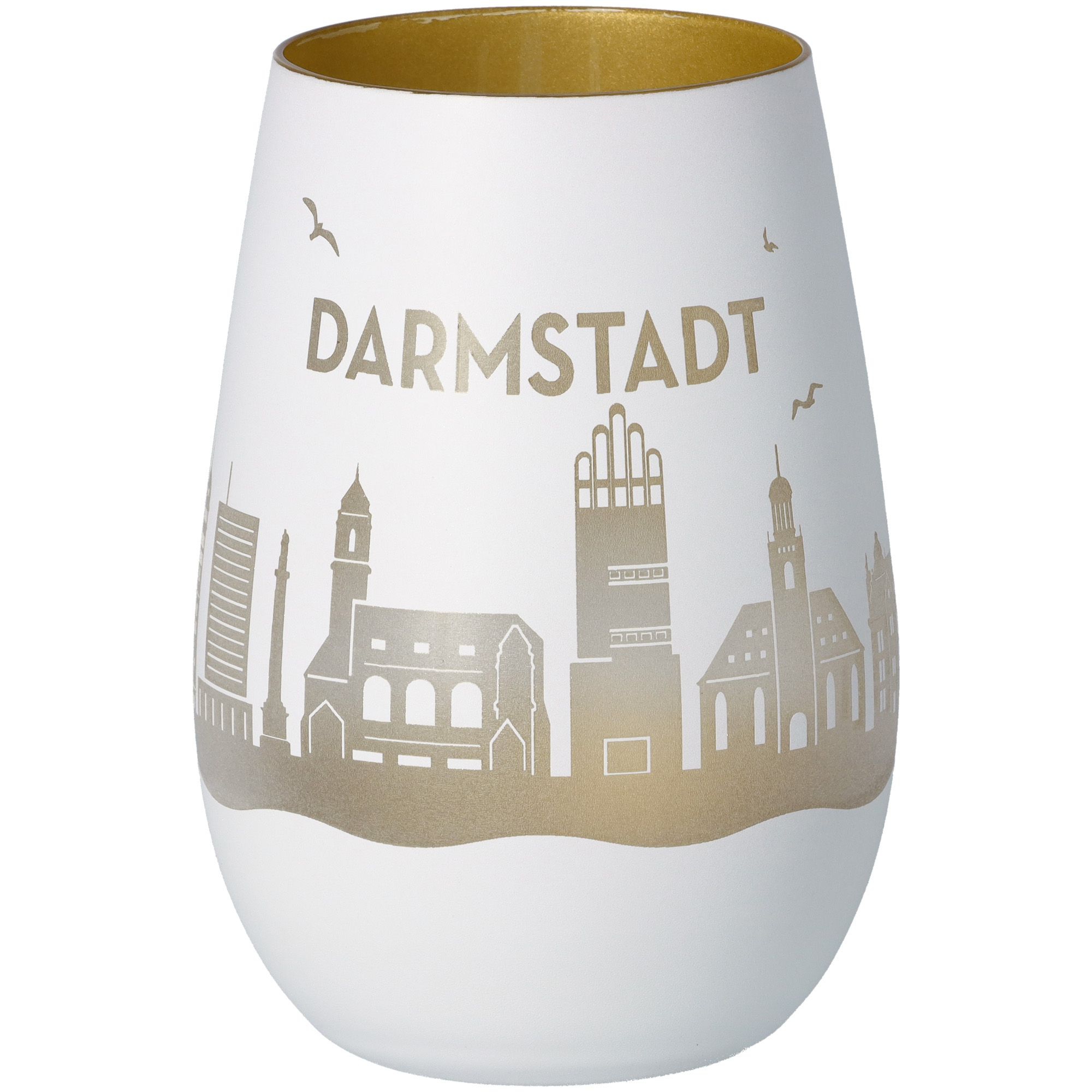 Windlicht Skyline Darmstadt Weiß/Gold