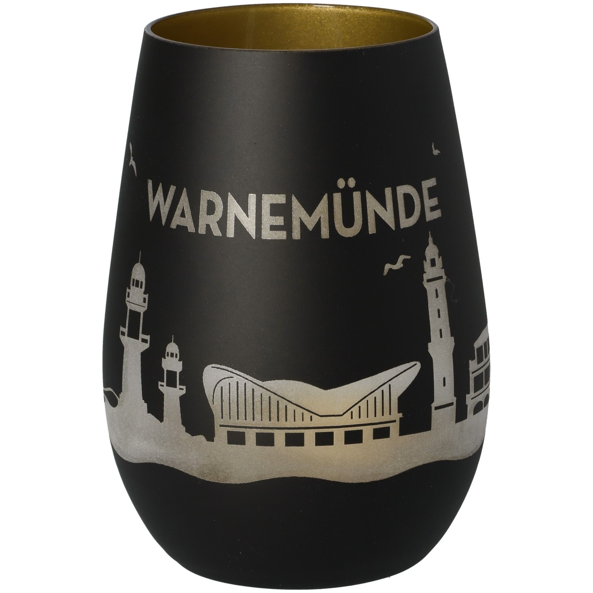 Windlicht Skyline Warnemünde Schwarz/Gold Krug, Töpferei, Tasse